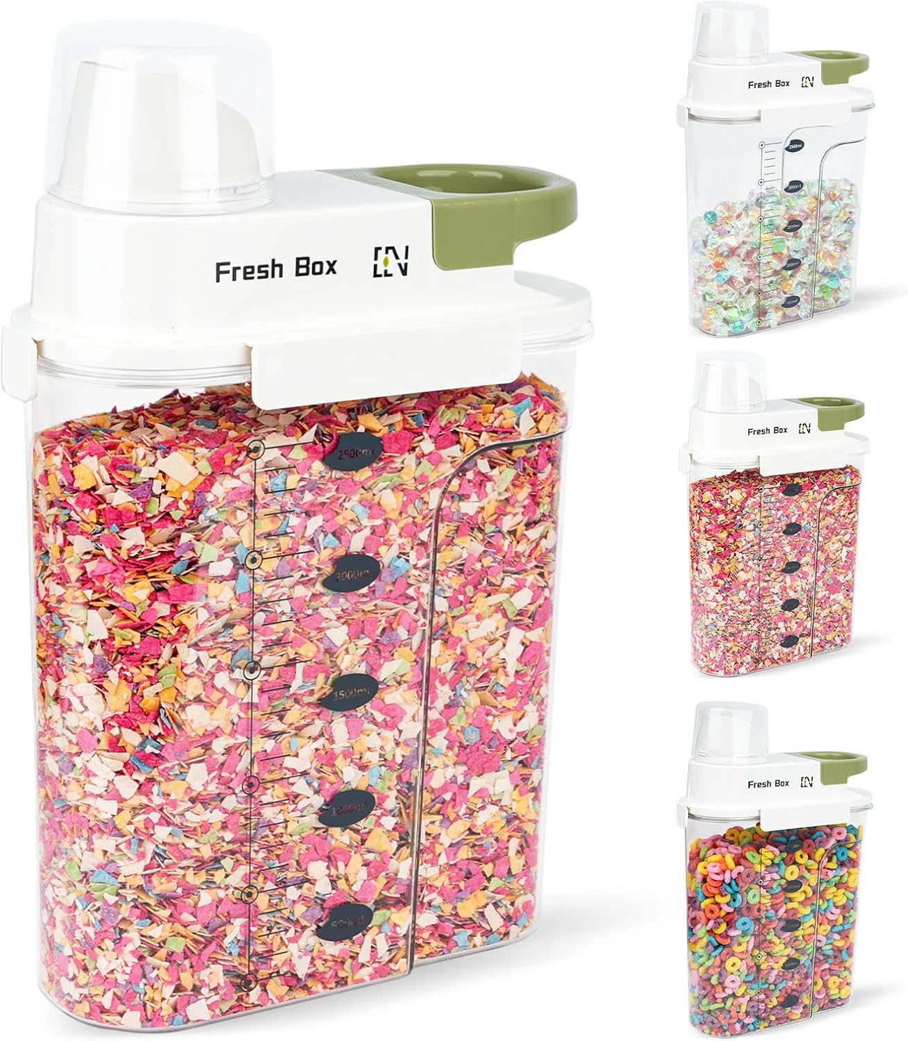 Cereal Storage Container 4Pack,85oz/2.5L Airtight Food Storage Containers With Lids,Organizers Storage With Measuring Cup for Beans,Sugar,Rice,Nuts,Snacks,Pet Food,Candy