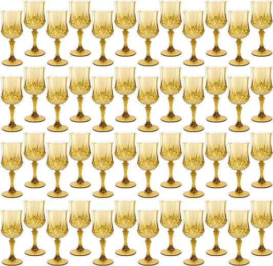 Plastic Wine Glasses，Plastic Goblets Vintage Style Cordial Drinking Glasses for Wedding Reception, Grand Event Party Supplies (48, Gold)