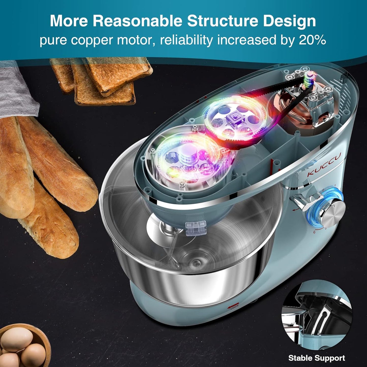 Stand Mixer, 6.5 Qt 660W, 6-Speed Tilt-Head Food Dough Mixer, Kitchen Electric Mixer with Stainless Steel Bowl,Dough Hook,Whisk, Beater, Egg white separator (6.5-QT, Blue)