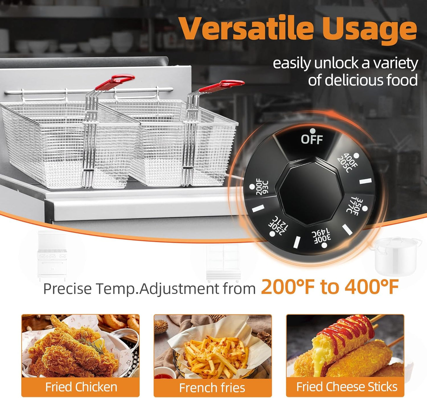 Commercial Gas Floor Fryer with 2 Baskets, 150000 BTU Propane Fryer - Only Commercial Use, 5 Heating Tubes, 80 lb Capacity Deep Fryer for Restaurants, Fast Food, Food Trucks