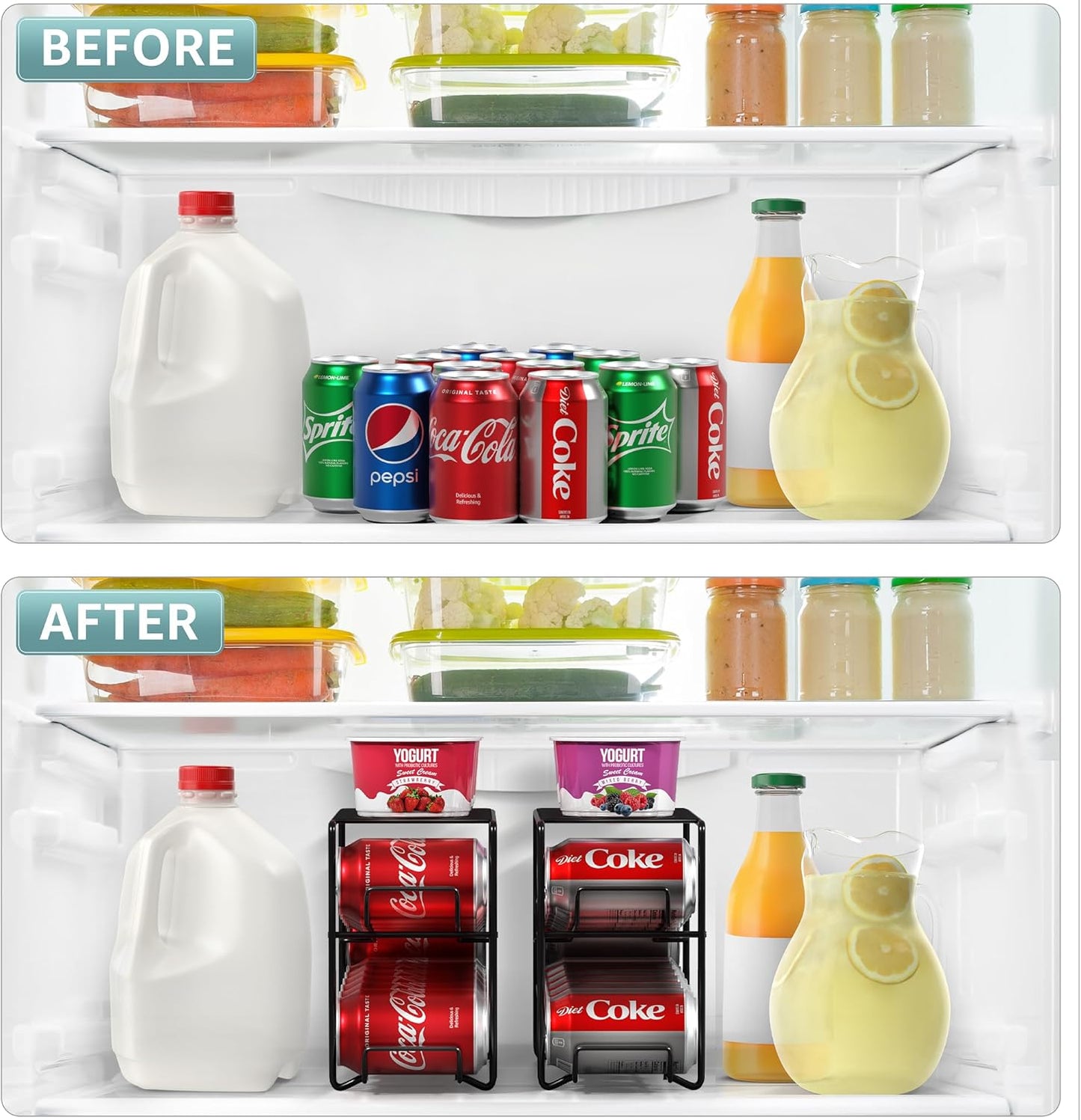 Sorbus Soda Can Rack Beverage Dispenser & Organizer for 12 Standard 12oz Cans - Refrigerator Compatible (1 Pack, Black)