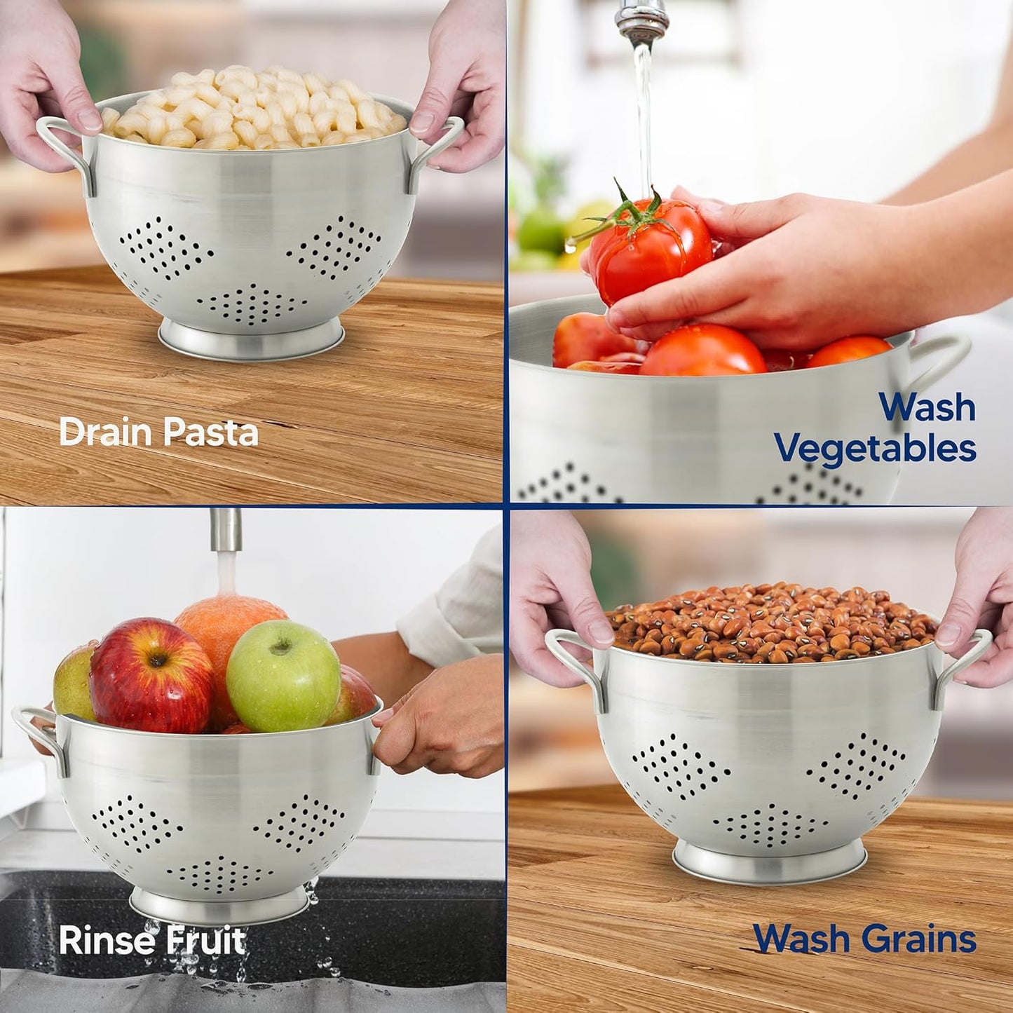 HIC Kitchen Pierced Colander, 18/8 Stainless Steel, 7.5-Inch Bowl, 2-Quart Capacity