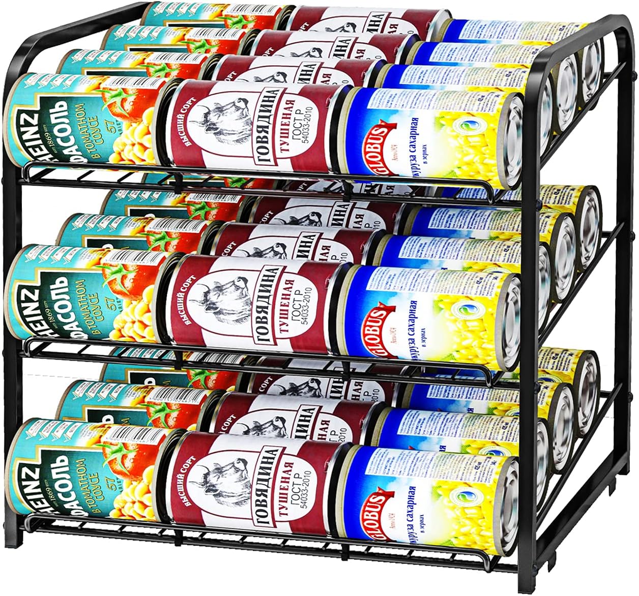 AIYAKA Can Rack Organizer, 3 Tier Stackable Can Storage Dispenser, for Food Storage, Kitchen or Pantry, Storage for 36 Cans, Black