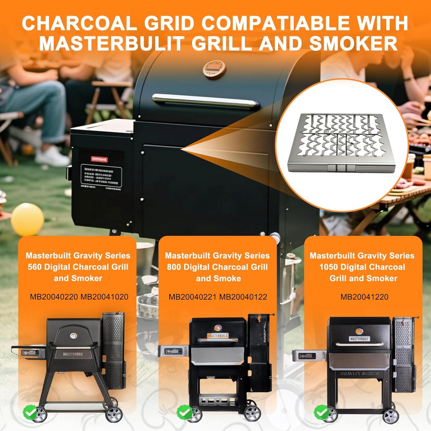Charcoal Grate Grill Barbecue Grills Compatible with Masterbuilt Gravity Series 560 800 1050, Camping Grill Grates for Digital Charcoal Grill and Smokers
