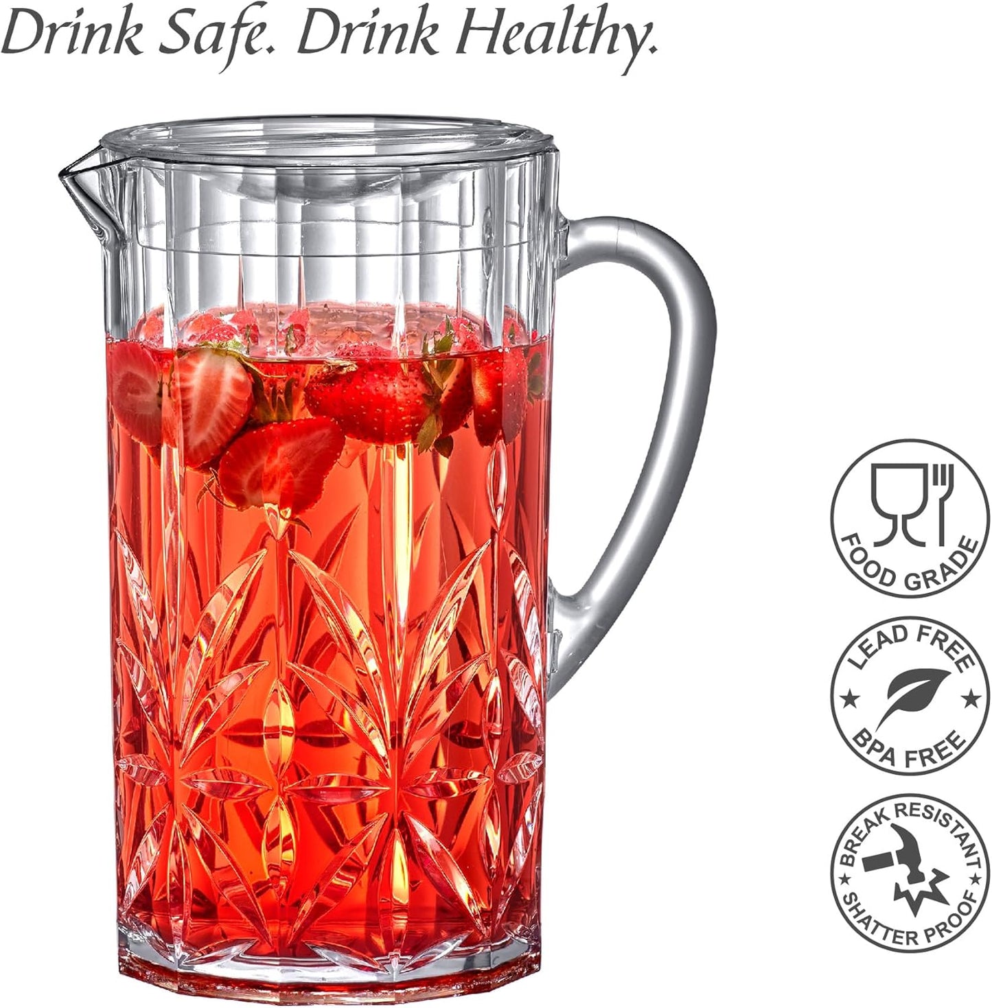 Amazing Abby - Stately - Acrylic Pitcher (80 oz), Clear Plastic Water Pitcher with Lid, Fridge Jug, BPA-Free, Shatter-Proof, Great for Iced Tea, Sangria, Lemonade, Juice, Milk, and More