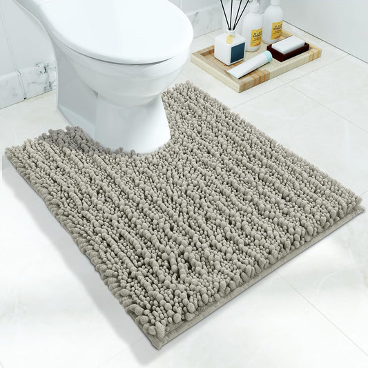 Yimobra Toilet Rug U Shaped Washable 24x20 Inch - Ultra Soft Absorbent Chenille Bath Rugs for Toilet, Quick Dry & Machine Washable, Non Slip Contour Bathroom Mat, Sand