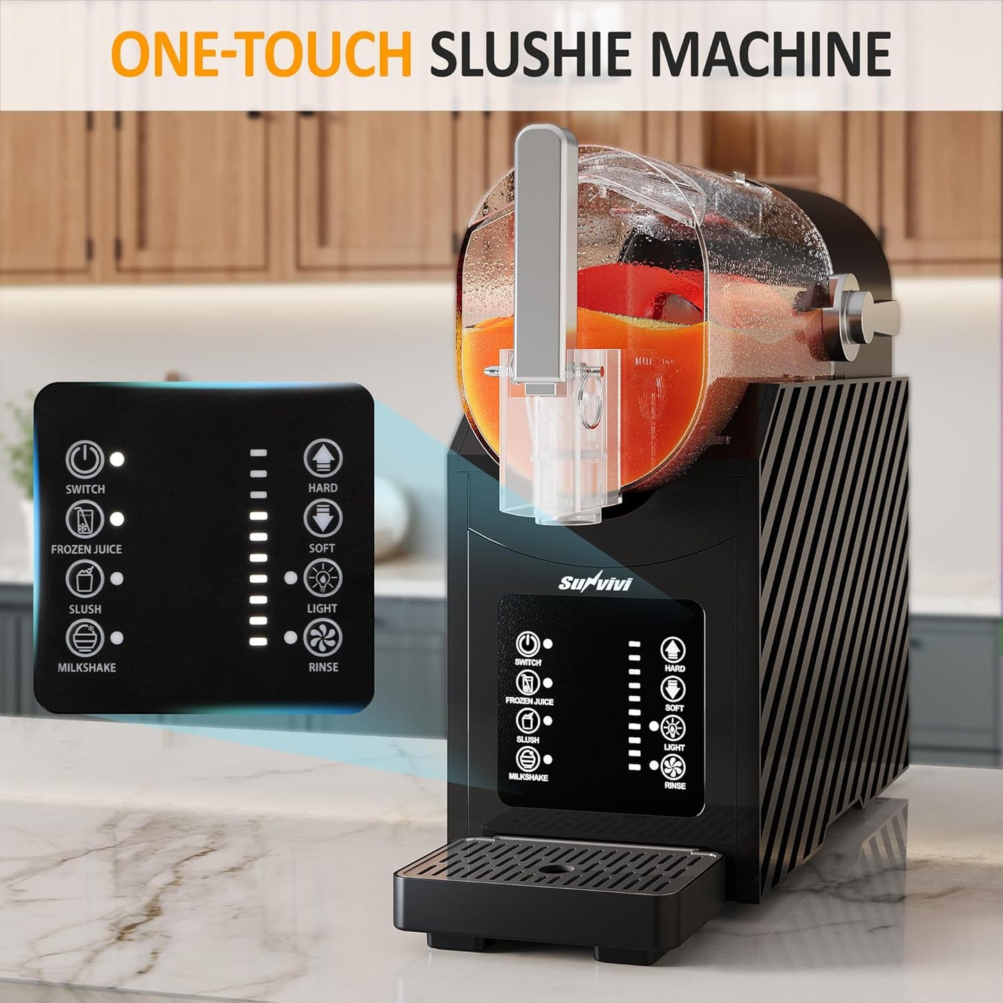 Sunvivi Slushie Machine for Home: 62oz Slushy Machine with Self-Cleaning Function, Professional Frozen Drink Maker with Frozen Juice, Slush & Milkshake, Snow Cone Machine with Hardness Control, Black