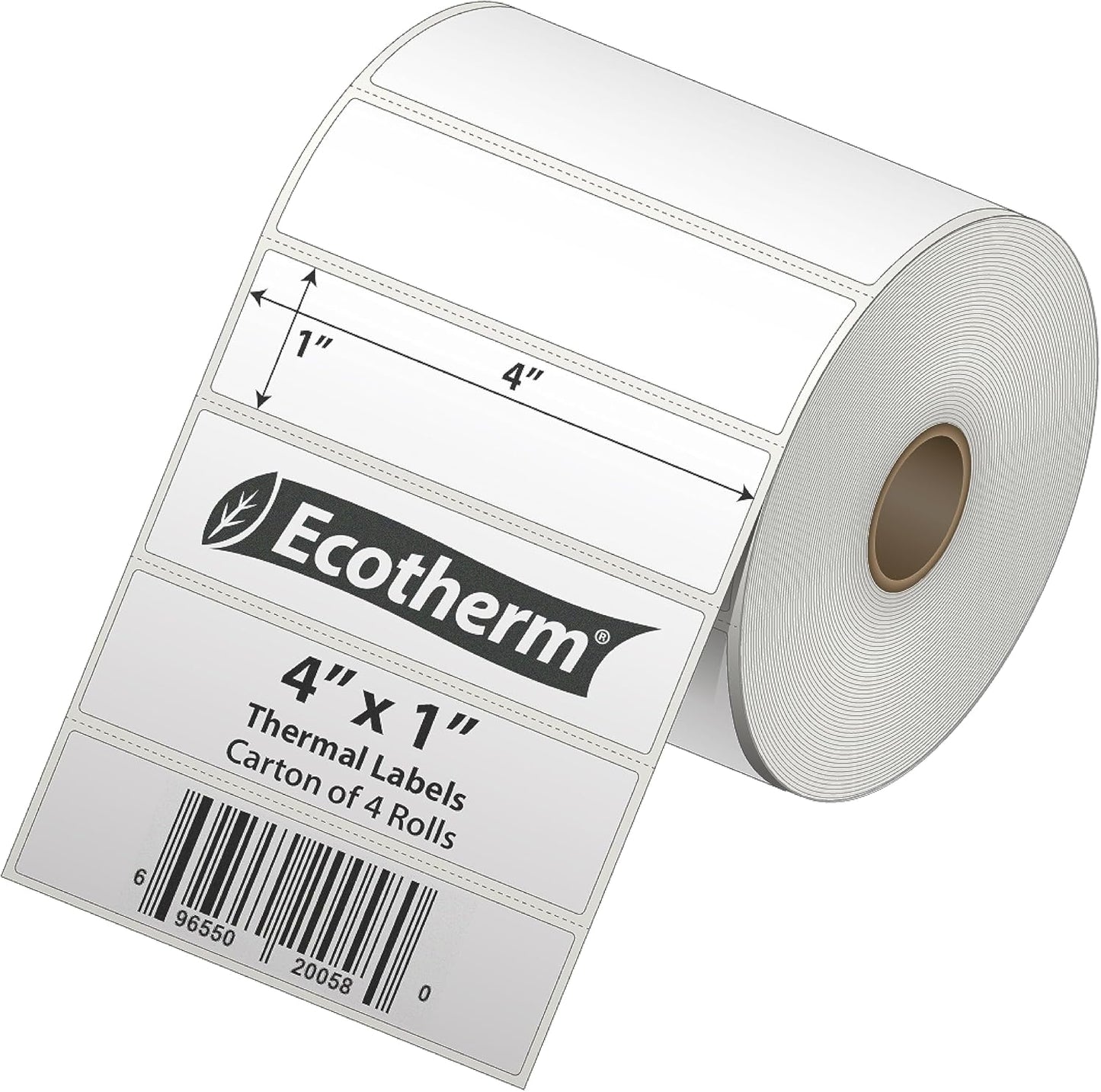 4" x 1" Thermal Labels | 4 Rolls | 5360 Labels | fits Zebra, Munbyn, Rollo, Godex, Arkscan, iDPRT, Offnova Thermal Label Printers and More | Blank White Adhesive Stickers by Ecotherm