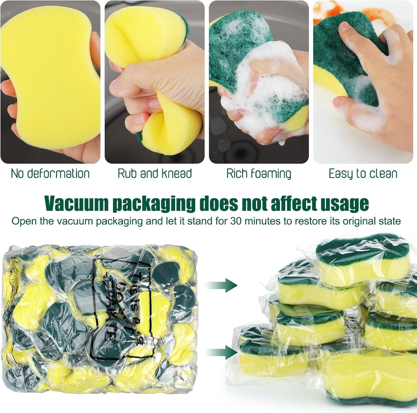 Tanlade 120 Pcs Individually Wrapped Sponges Kitchen Bulk Non Scratch Scouring Sponges for Dishes Household Cleaning Travel Apartments Hotel Car