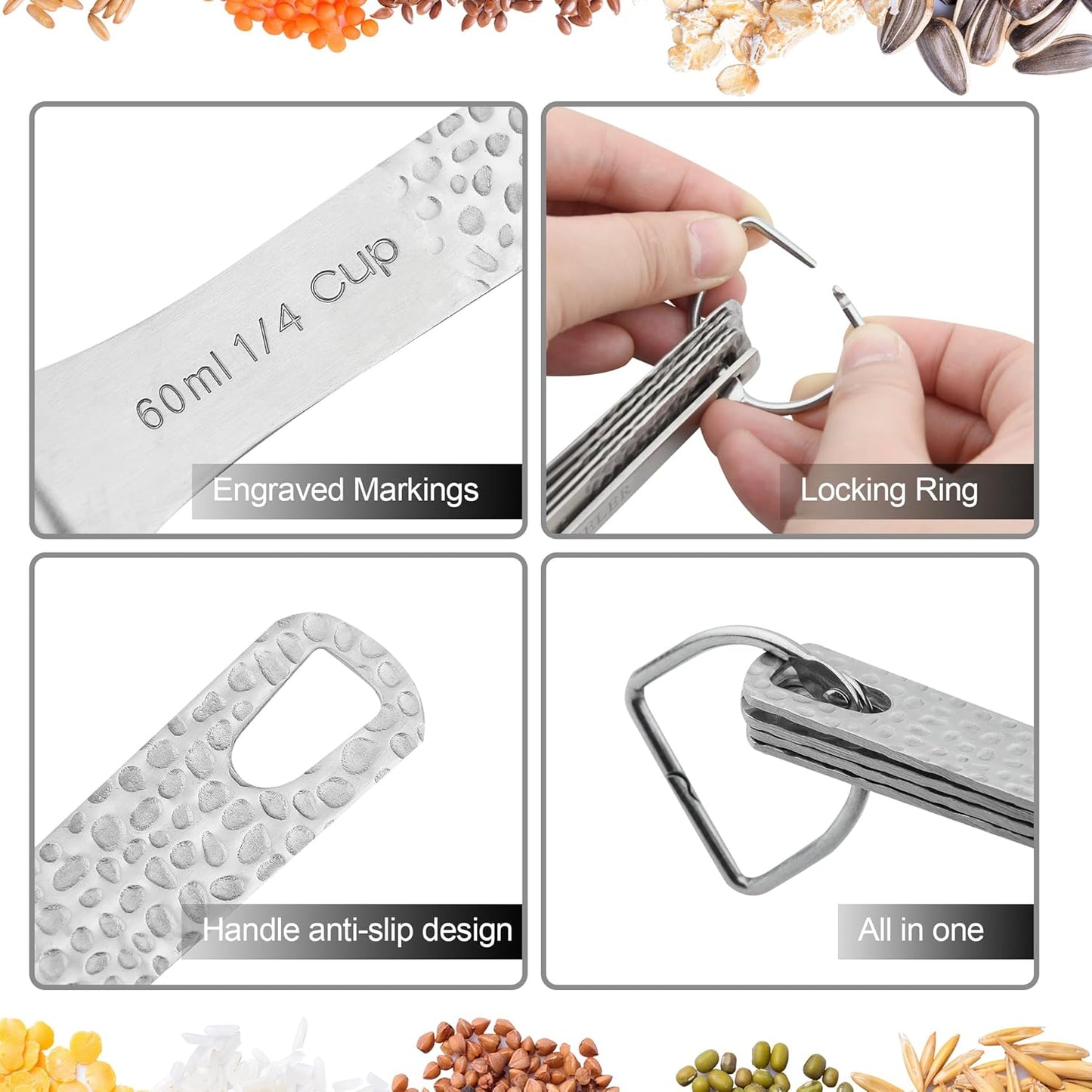 Measuring Cups and Spoons Set 19, Metric & US 18/8 Stainless Steel Measuring Cups and Spoons Set for Kitchen and Baking, Dry & Liquid Metal Measure Cup Spoon with Measure Equivalents