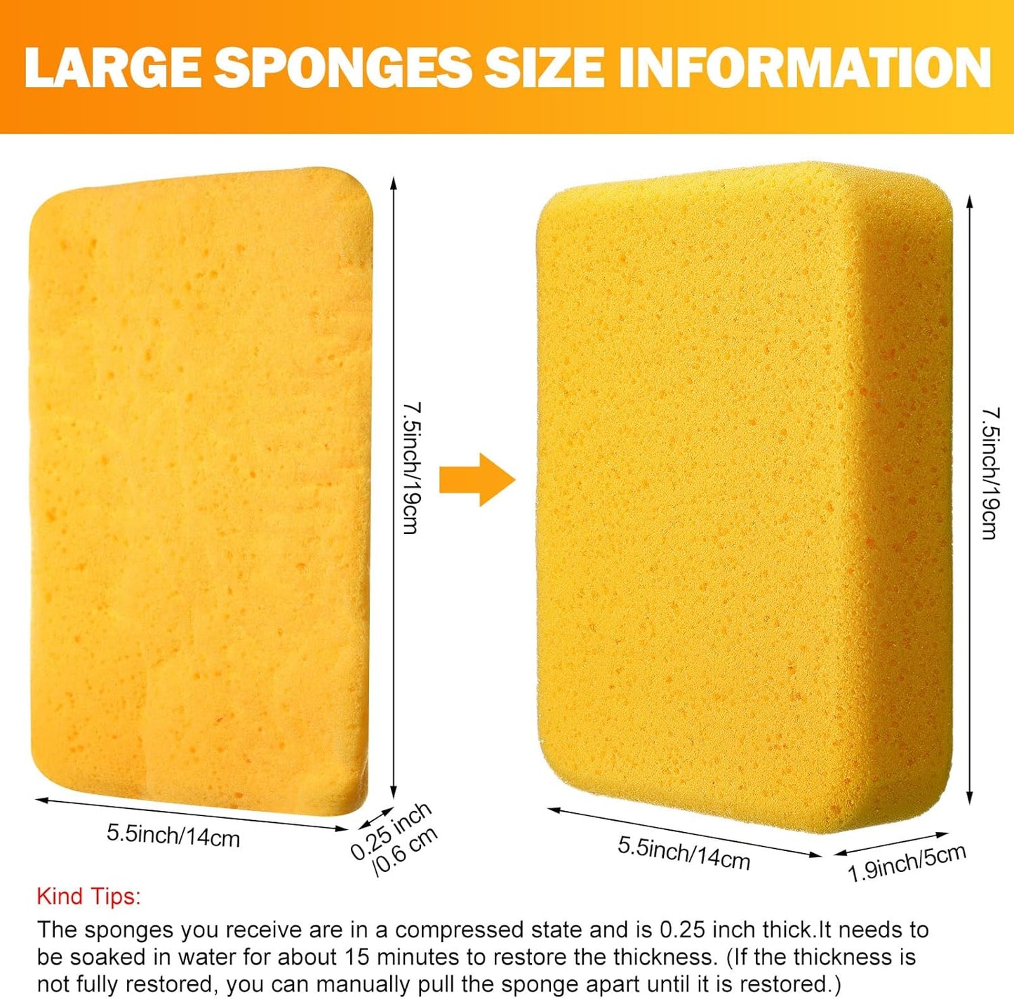 Tioncy 60 Pcs Large Sponges Bulk 7.5 x 5.5 x 1.9 Inch Grouting Car Wash Foam Cleaning and Washing Sponge Commercial Foam Large All Purpose for Cleaning Dishes Car Tile Bike (Yellow)