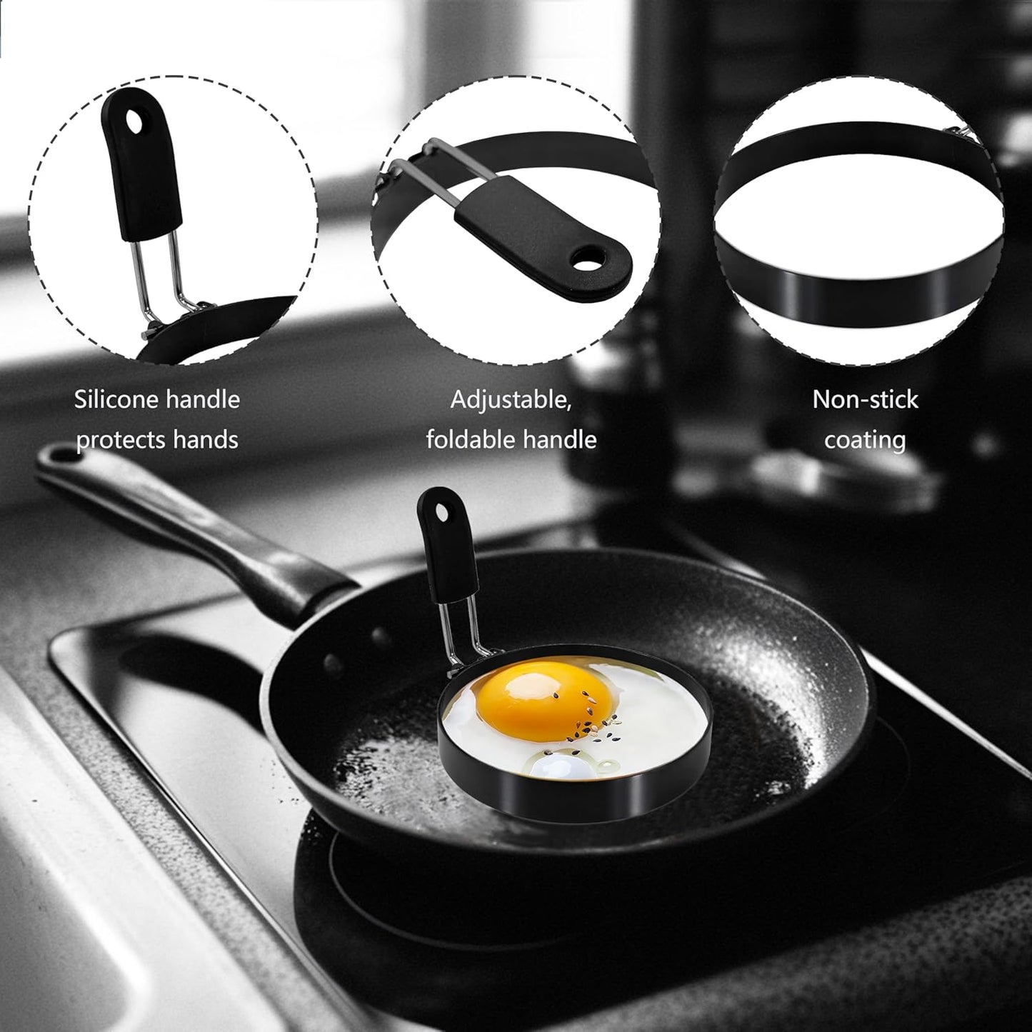 2 packs 3.5'' Egg Rings Set with Silicone Handle, Stainless Steel Egg Cooking Rings,Nonstick，For Frying Eggs and Egg Mcmuffins, Egg Mold For Breakfast