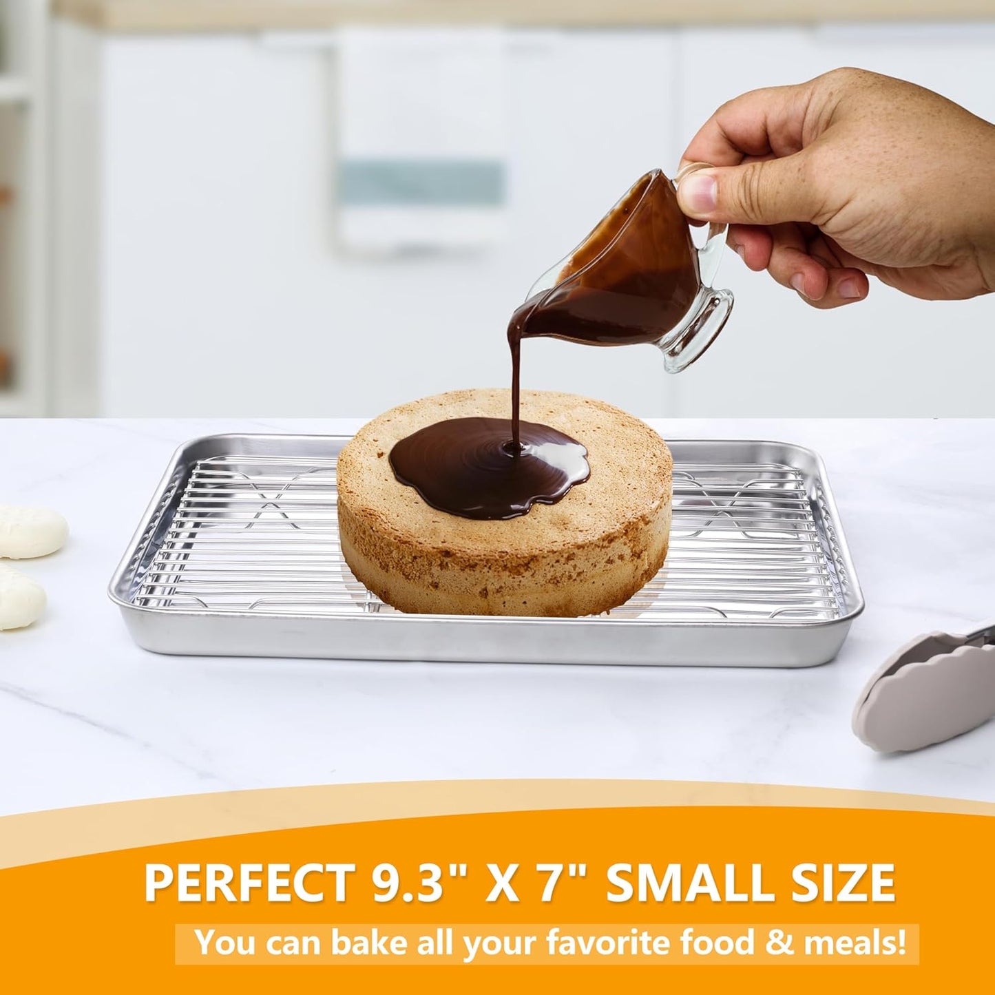 Homikit Baking Sheet with Wire Rack, 9 x 7 Inch Stainless Steel Cookie Sheets for Baking, Small Baking Pan with Cooling Rack, Nonstick Metal Mini Toaster Oven Bacon Tray, Rust Free & Dishwasher Safe