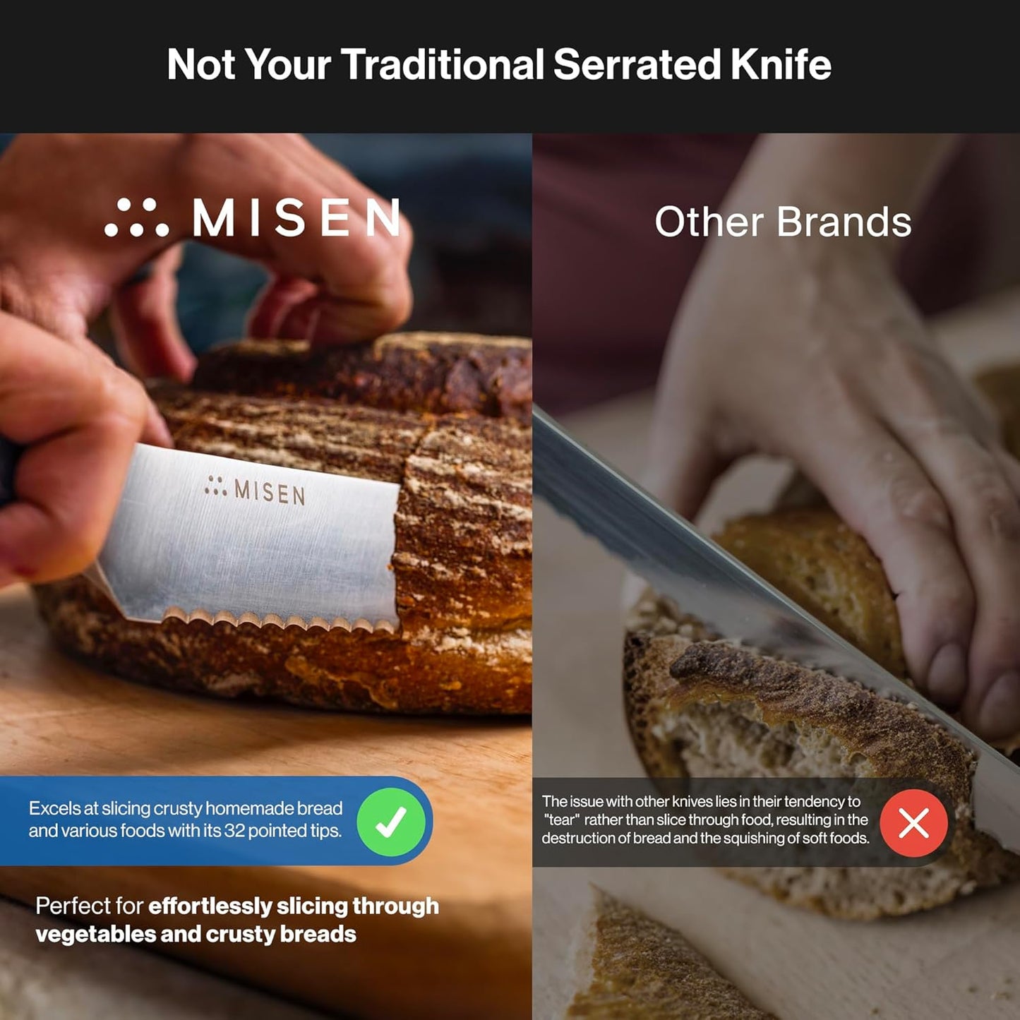 Misen Serrated Bread Knife – High-Carbon Japanese AUS8 Steel – Effortless Slicing of Bread, Pastries, and Fruits – Razor-Sharp Edge and Durable Blade with Ergonomic Handle - 5", Red