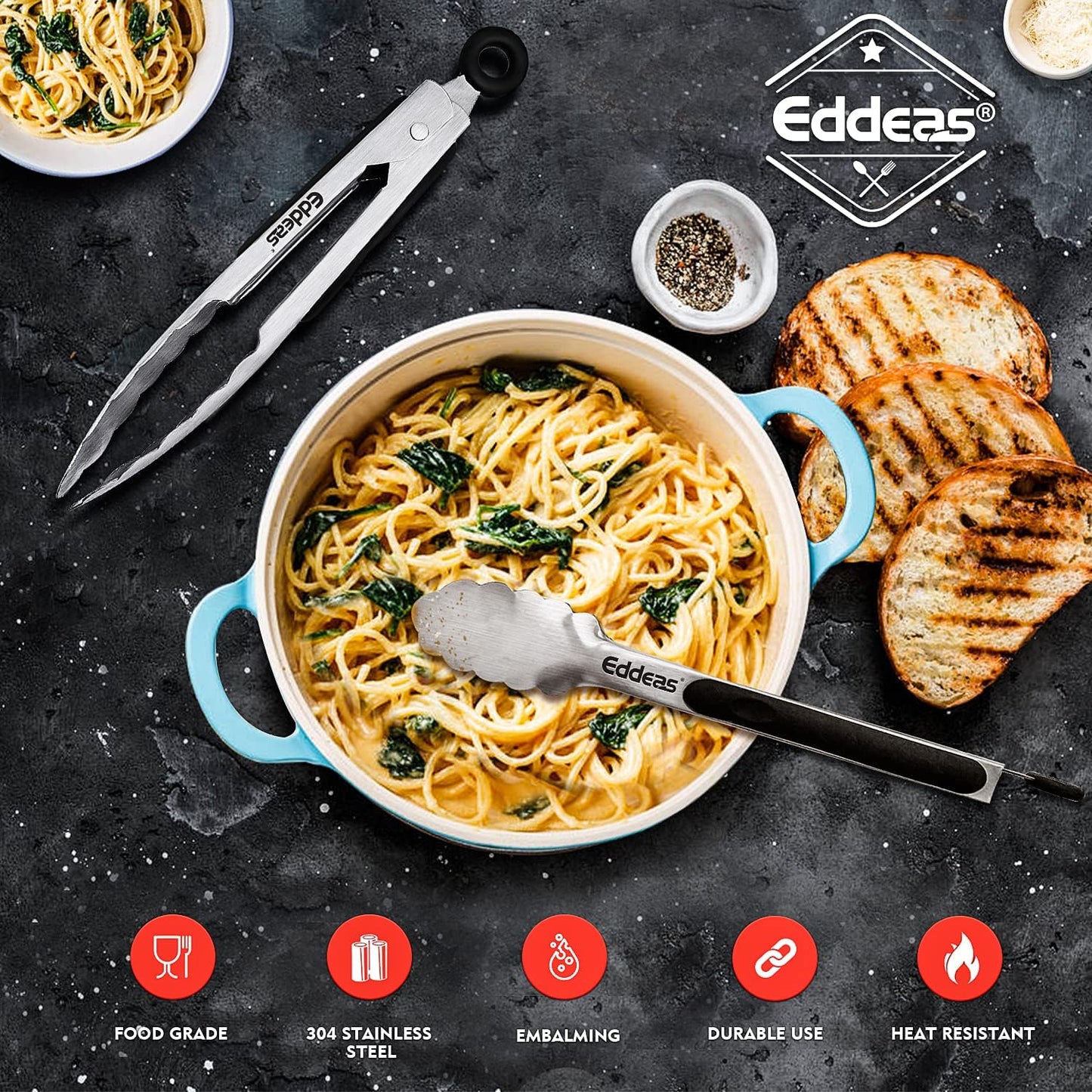 Small Tongs For Cooking, Mini 7 inch Kitchen Tongs -Heat Resistant 600 Degrees Stainless Steel and Non-Slip handle - Perfect for Cooking, Salad, Pasta, Steaks, Vegetables,Dishwasher safe