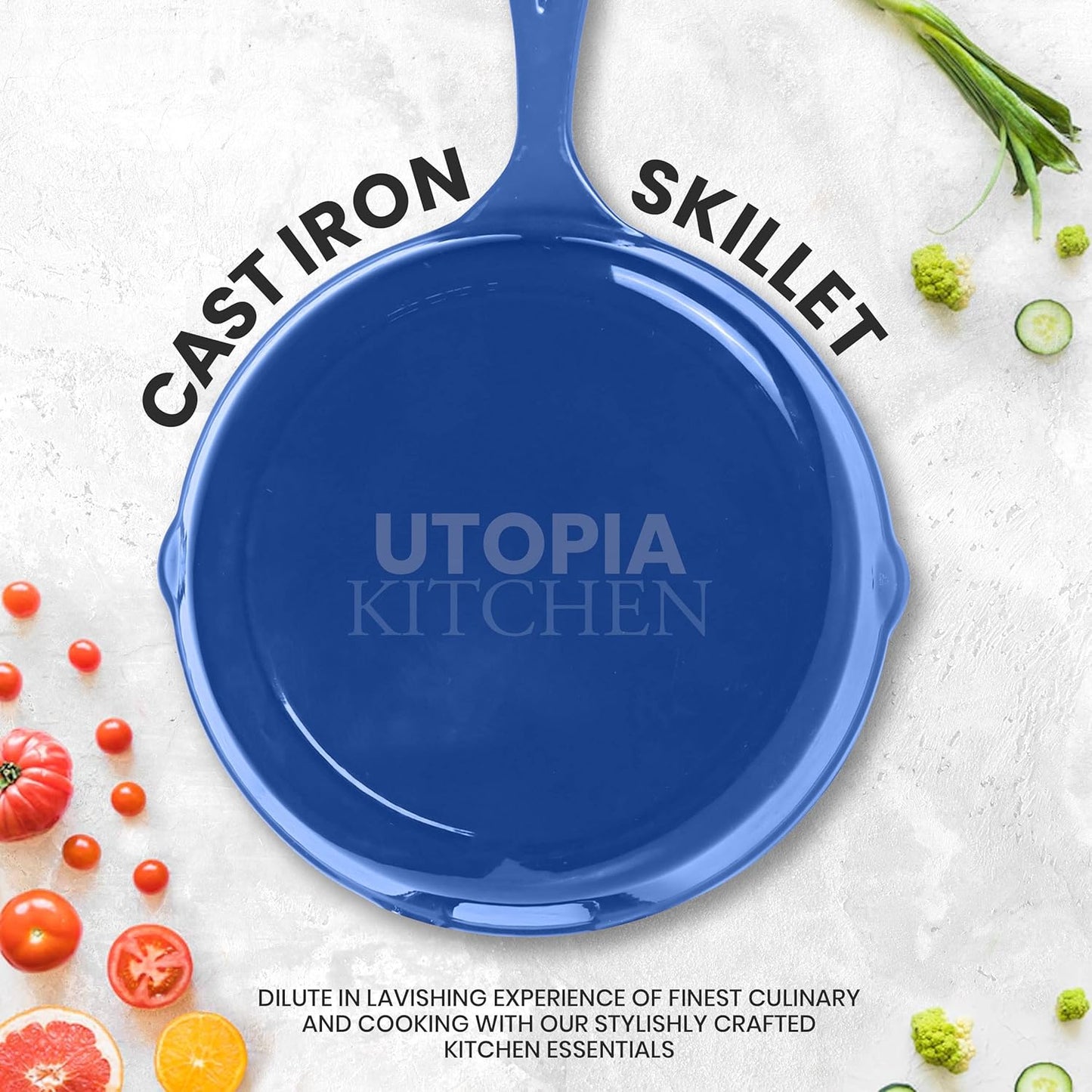 Utopia Kitchen Cast iron Skillets 3 Piece Set, Chefs Pan, Pre Seasoned Cast iron Skillets, 6, 8 & 10 Inches, Easy Use in the Oven, Stove, Grill, or Campfire, Blue