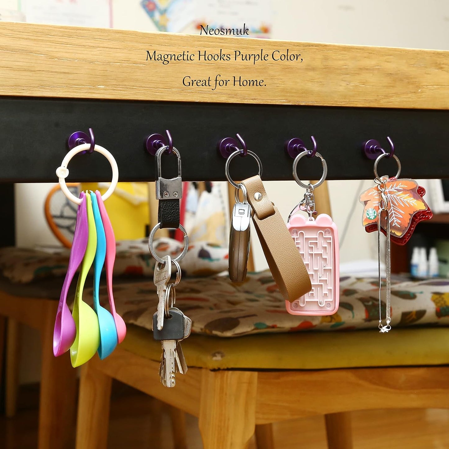 Neosmuk Magnetic Hooks,30lb+ Heavy Duty Earth Magnets with Hook for Refrigerator, Extra Strong Cruise Hook for Hanging, Magnetic Hanger for Curtain, Grill (Purple, 15 Pack)