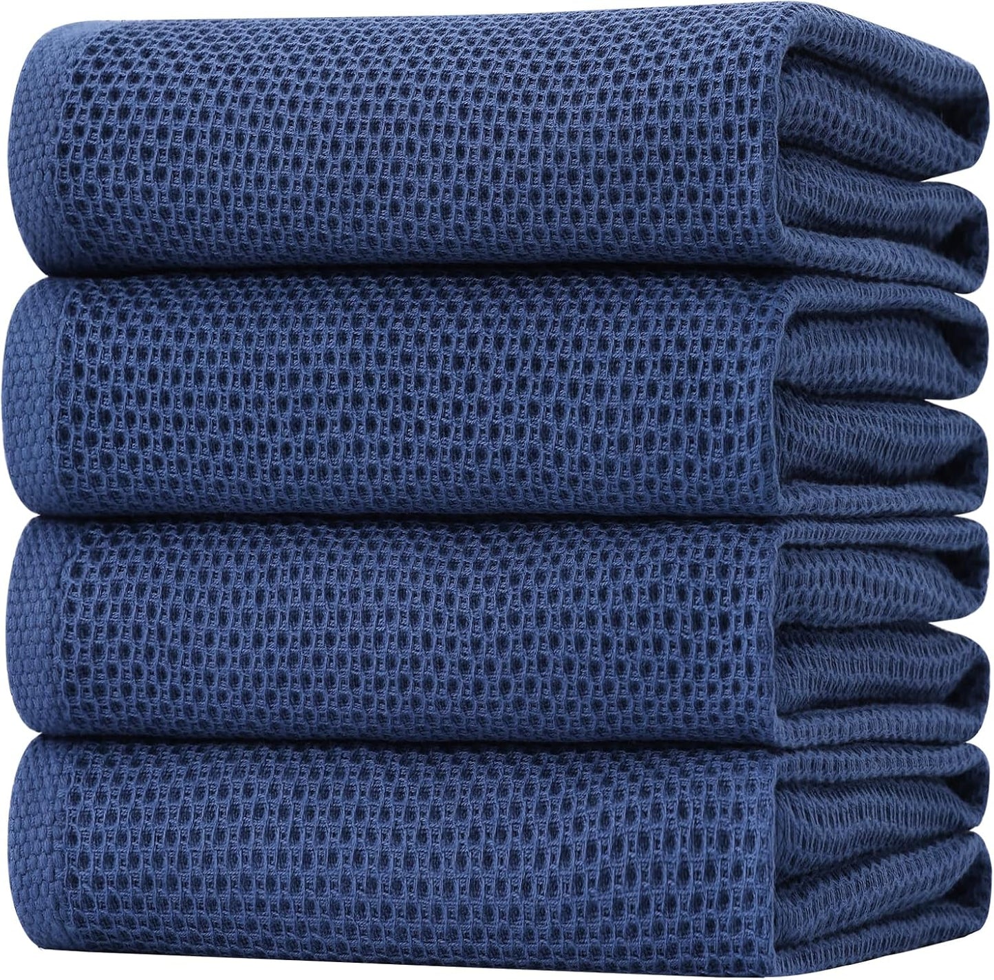 Homaxy 100% Cotton Oversized Waffle Weave Kitchen Dish Towels, Ultra Soft Absorbent Quick Drying Cleaning Towel, 20 x 28 Inches, 4-Pack, Navy Blue