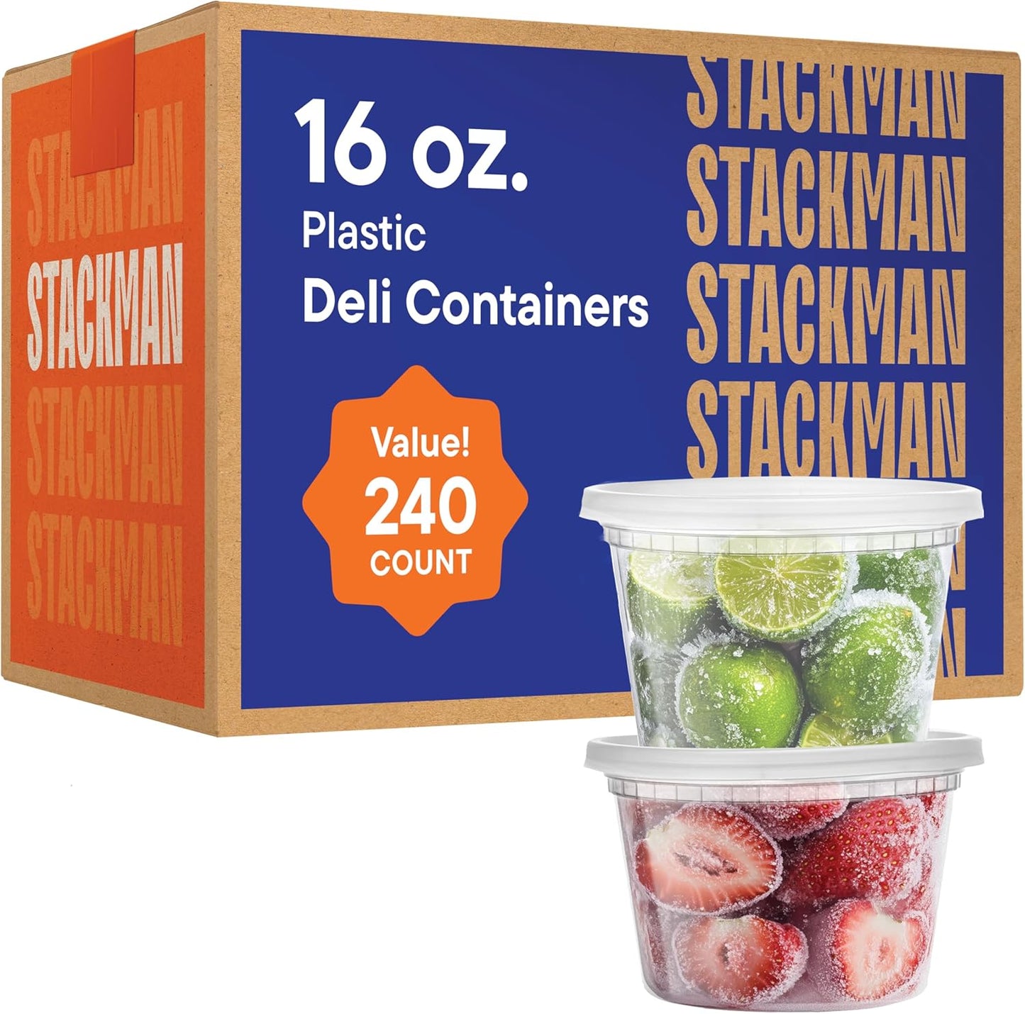 Stack Man [240 Sets - 16 oz.] Clear Plastic Deli Food Storage Containers with Airtight Lids - Soup Containers - Bulk Pack - 240/Case Brand