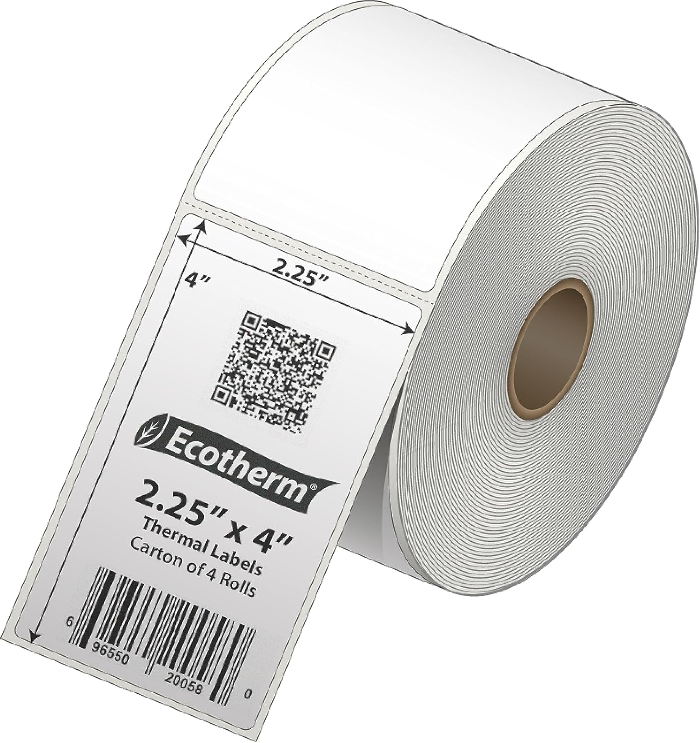 2.25" x 4" Thermal Labels | 4 Rolls | 1440 Labels | fits Zebra, Munbyn, Rollo, Godex, Arkscan, iDPRT, Offnova Thermal Label Printers and More | Blank White Adhesive Stickers by Ecotherm