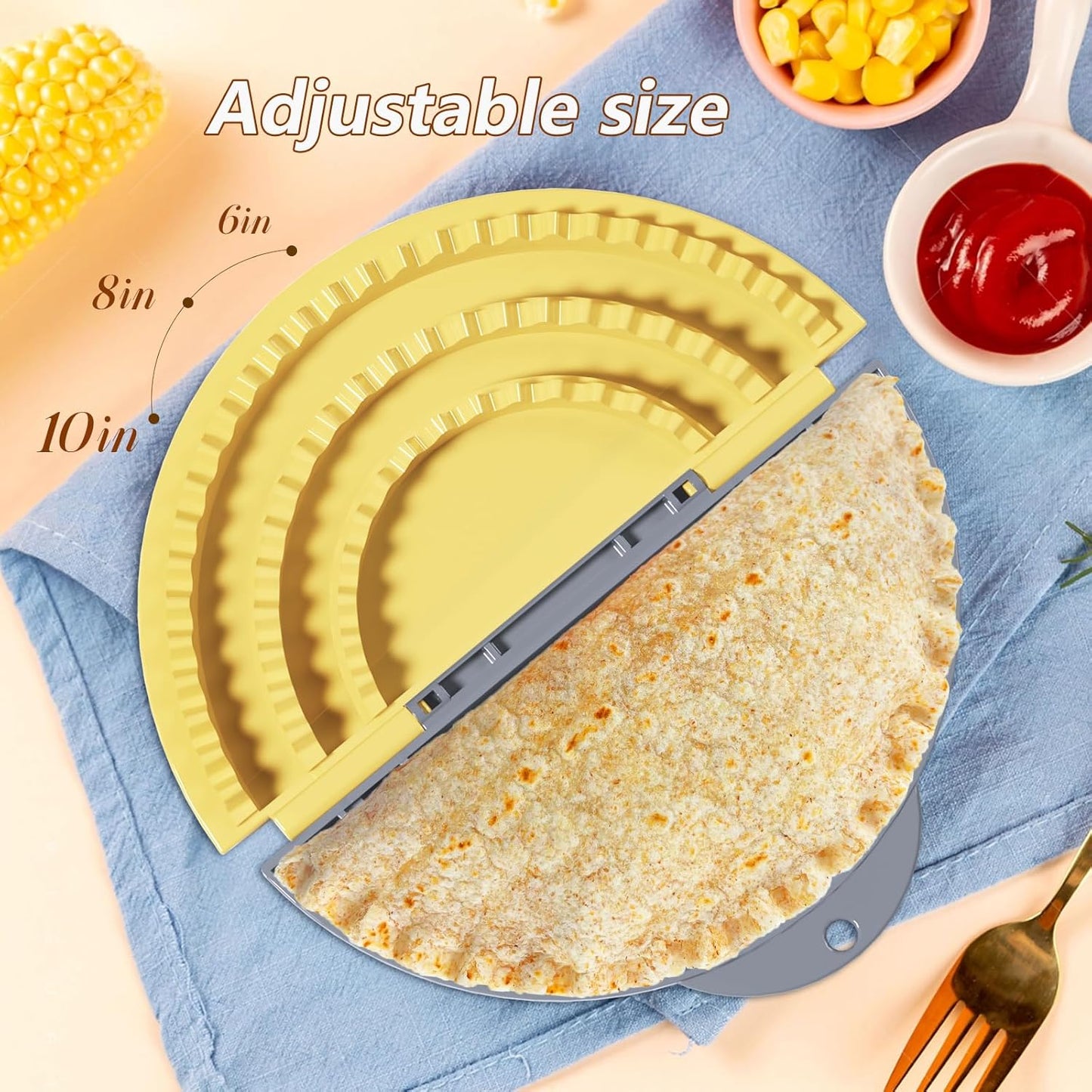 Tortilla Sealer,SELERS,Tacos tortilla crimper Maker Large,Removable & Adjustable 6"-8''-10" Crust,For Burritos,Pasties,Tortilla,Dumplings,Sandwich,Grey Yellow