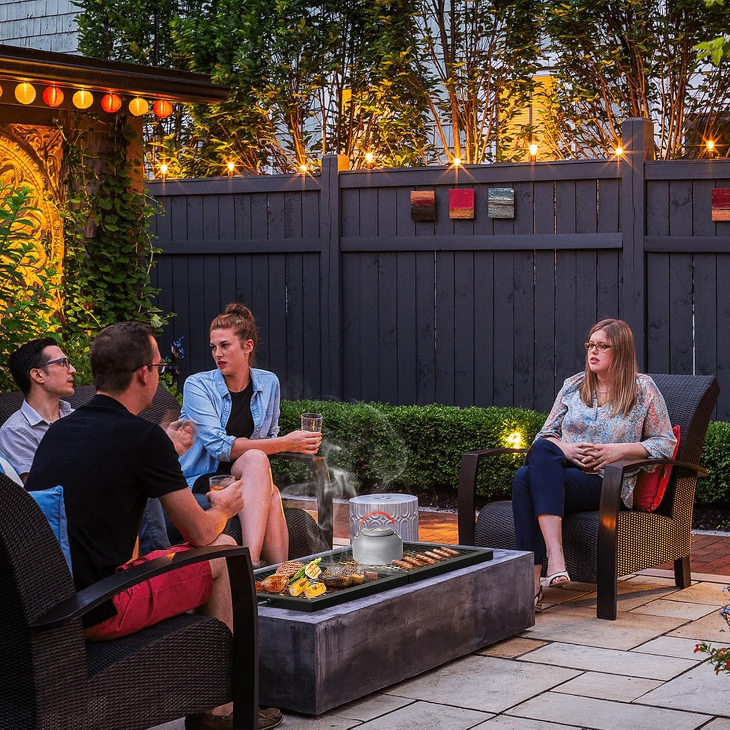 Onlyfire Foldable X-Marks Fire Pit Cooking Grate, Portable Rectangle Campfire Grill Grate with Handles, Heavy Duty Steel Campfire BBQ Grill for Outdoor, 32 inch