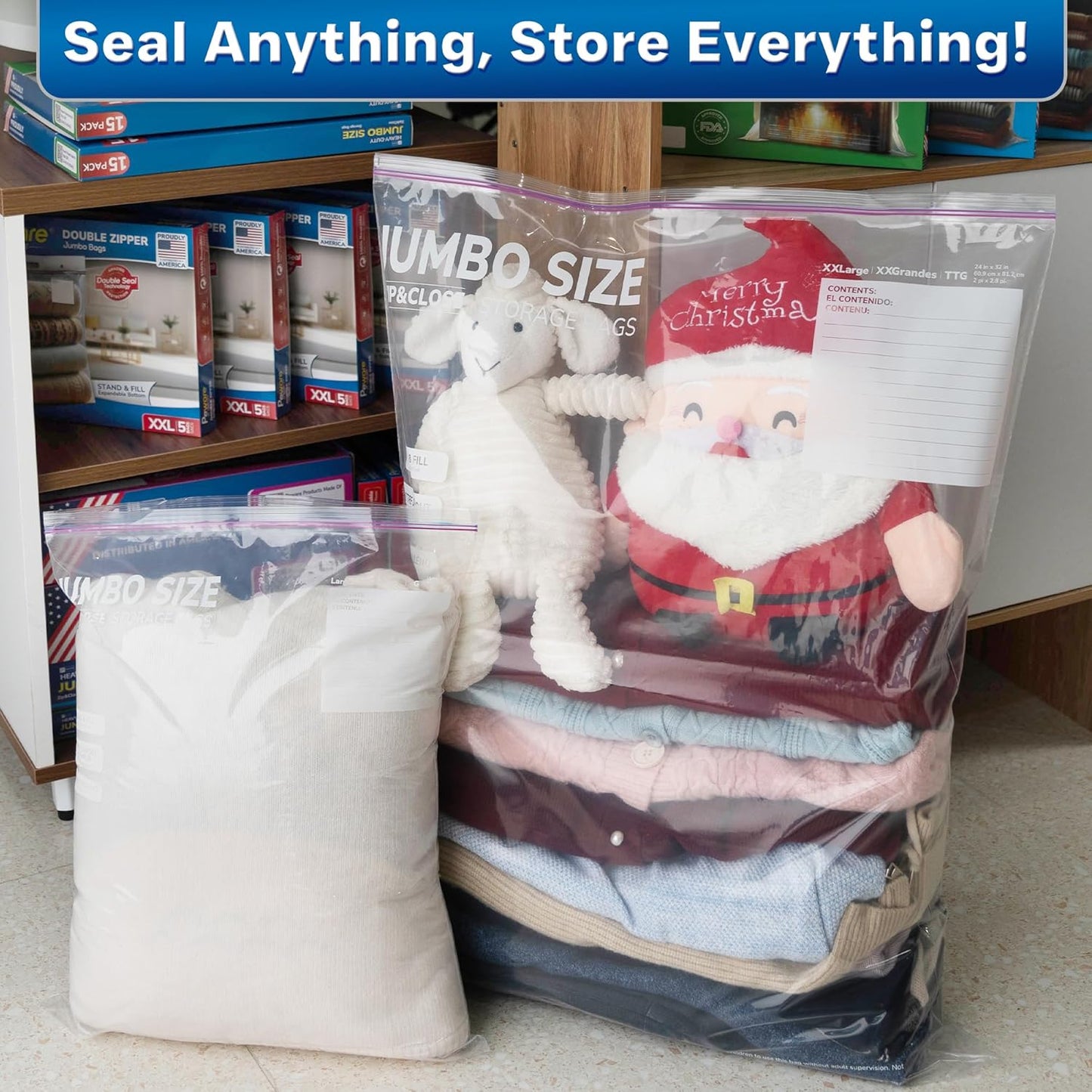 Large Storage Bags, 24"x32" Jumbo Plastic Bag, BPA Free, 20 Gallon 3XL Zipper Lock Baggies for Clothes Pillow Travel Moving - 30 Mega Bags