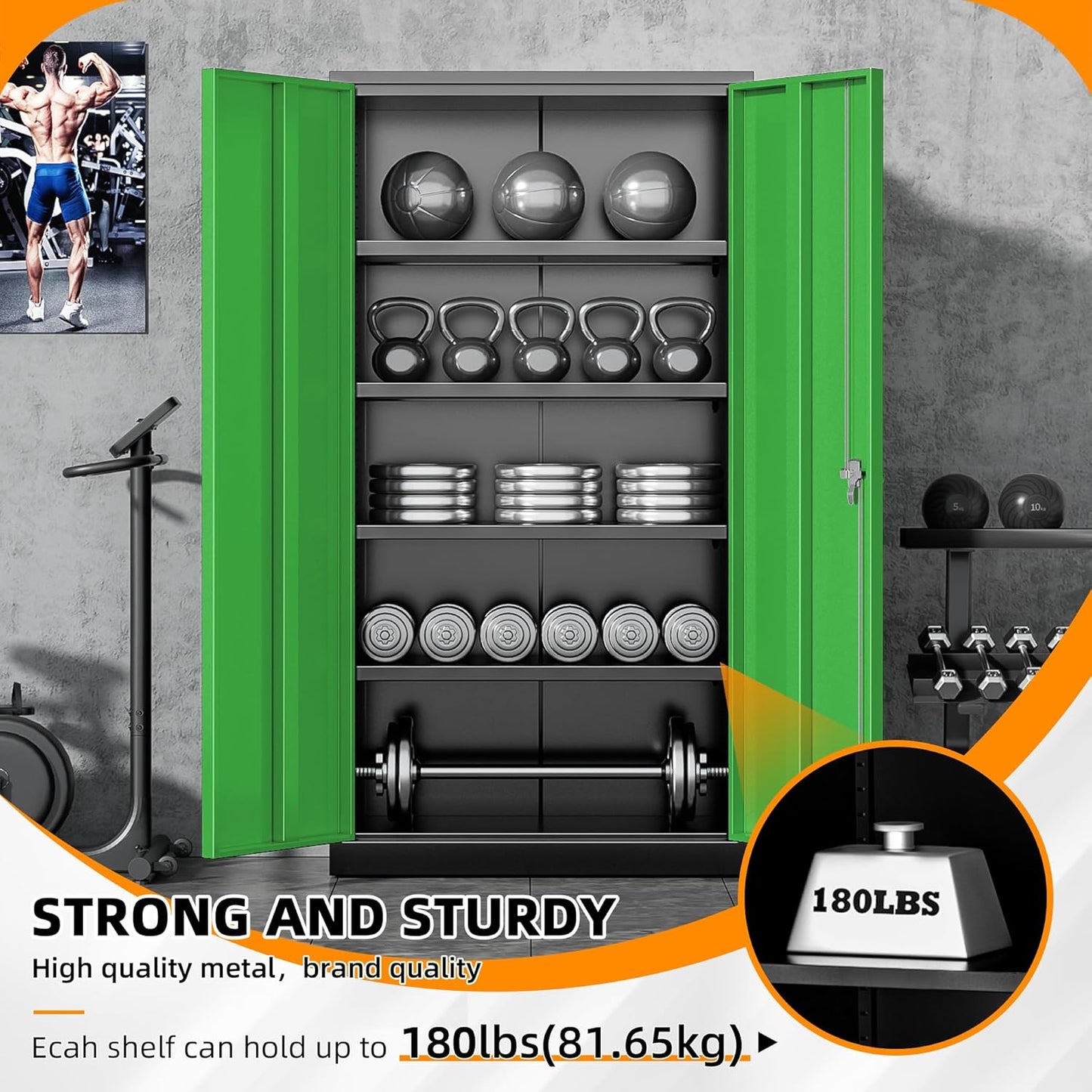 INTERGREAT Storage Cabinet, 72” Steel Locking Closet with Doors and 4 Adjustable Shelves, Tool Unit for Home Office, Garage & Tall Lockable File Cabinet, Black Grey.