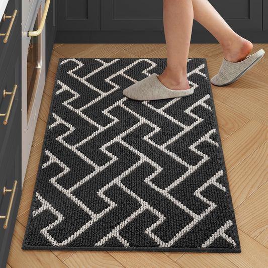hicorfe Kitchen Rugs and Mats,Kitchen Mats for Floor,24"x35" Non Slip Runner Rug,Absorbent Resist Dirt Comfort Standing Mat Machine Washable for Entryway,Hallway,Front of Sink(Charcoal)
