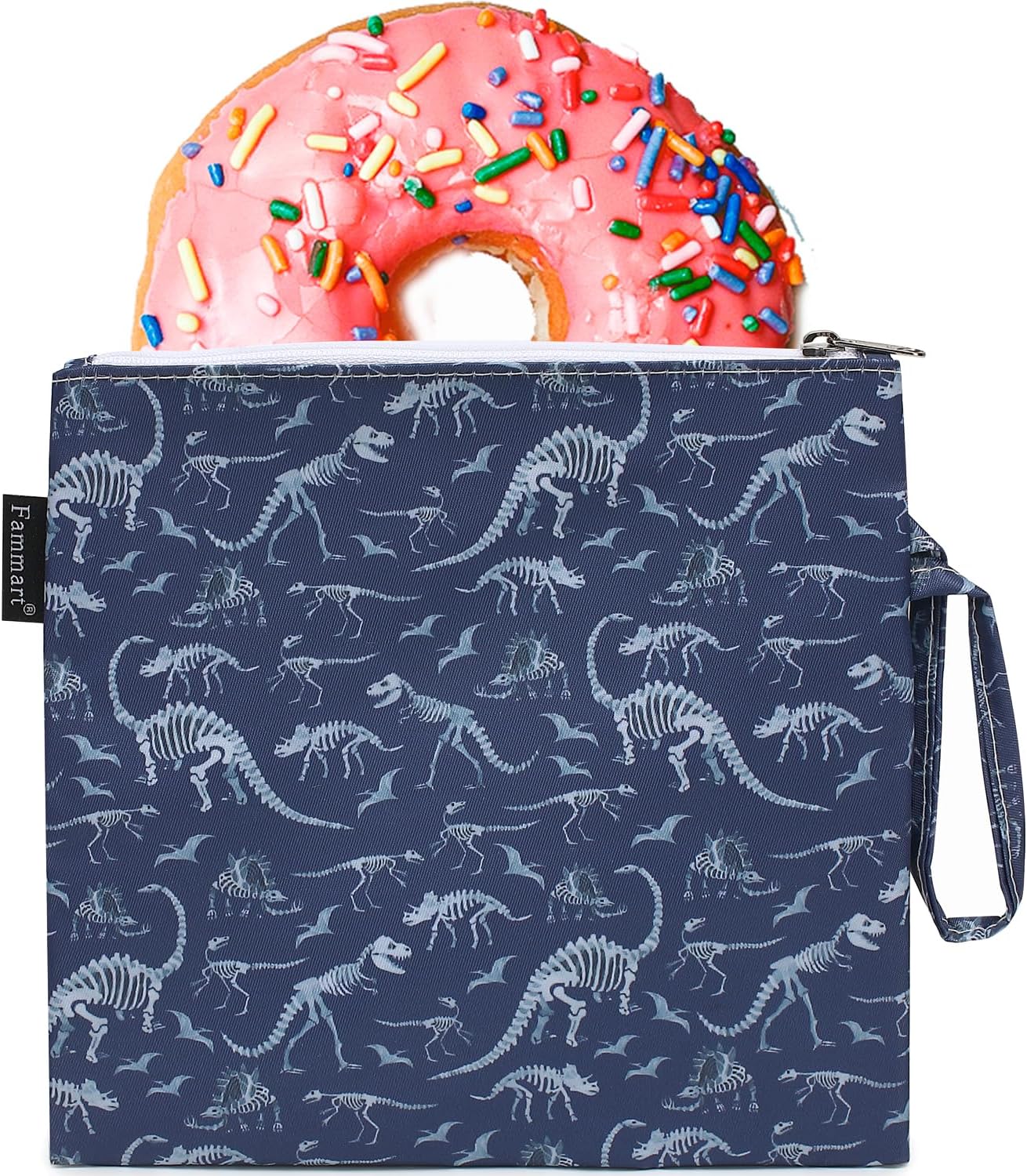 Reusable Sandwich Bag/Snack Bag for Kids & Adults, Dual Layer Lunch Bag with Handle, Washable, Food Safe, BPA Free (1-Pack, Dinosaur Fossil)