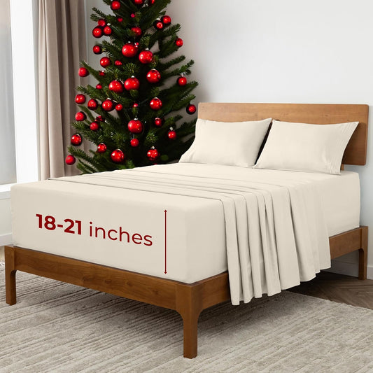 Mellanni Extra Deep Full Sheets - 4 PC Iconic Collection Bedding - Hotel Luxury, Ultra Soft, Cooling Bed Sheets - Wrinkle, Fade, Stain Resistant (Full, Golden Ivory)