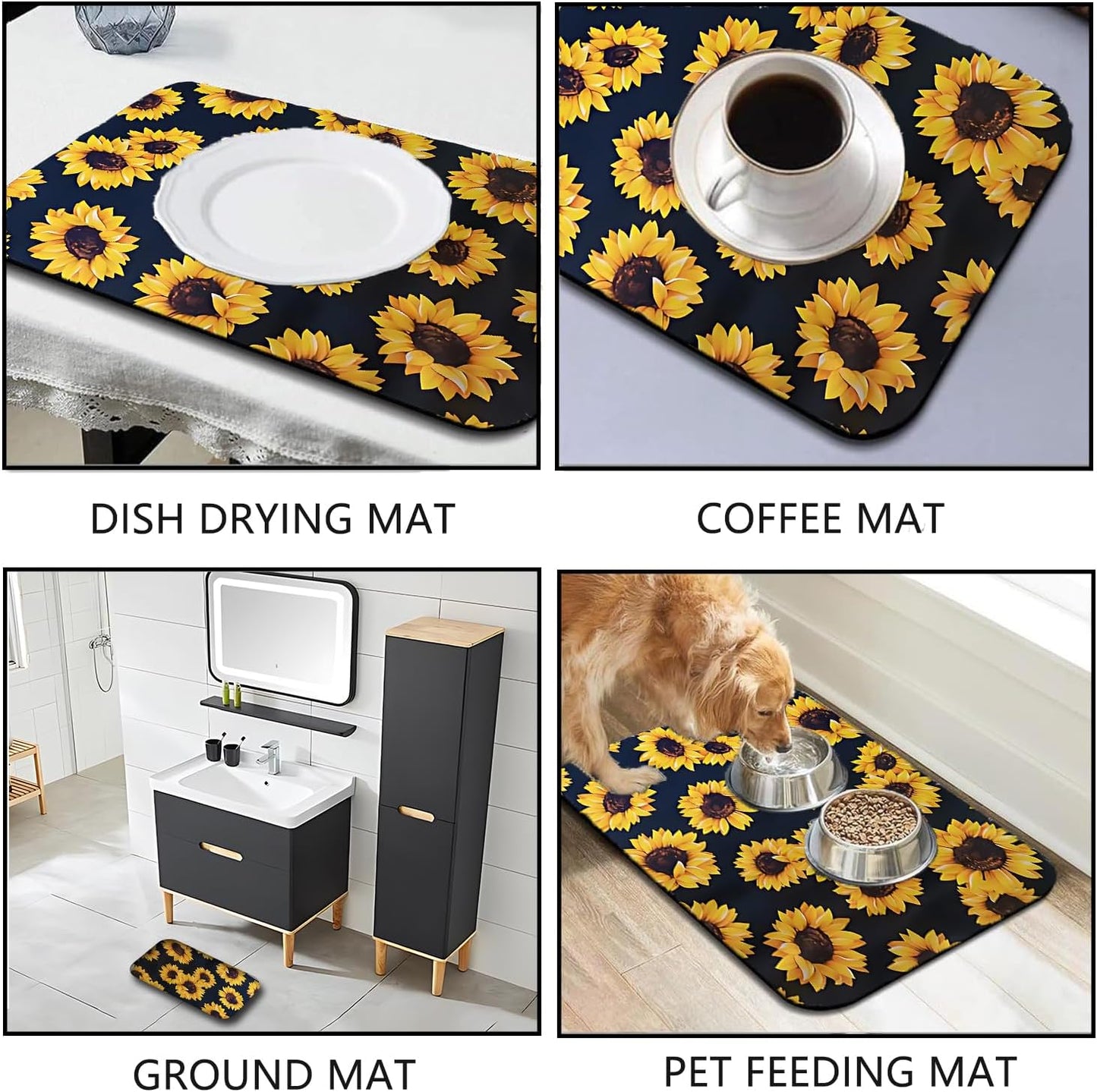 Dish Drying Mat Foldable Fall Kitchen Drying Mat Absorbent Sink Mat Multi-Purpose Coffee Pad Easy To Clean,Kitchen Gadgets,sunflower decor(sunflower) (17inches*24inches)