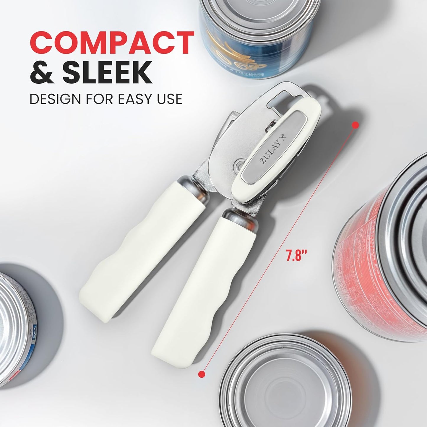 Zulay Kitchen Heavy Duty Stainless Steel Can Opener Manual with Bottle Opener - Rust Proof Manual Can Opener With Turn Knob & Soft Grip Handles