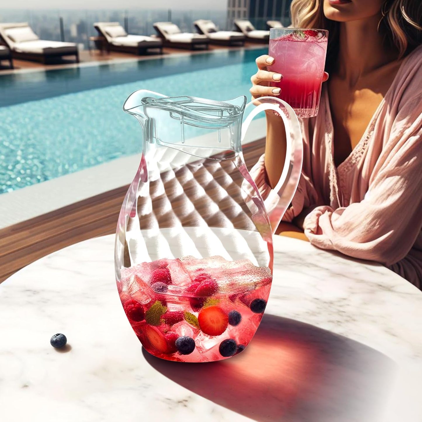 Amazing Abby - Bubbly Whirly Grand - Plastic Pitcher (96 oz, 3 Quart), Clear Water Pitcher with Lid, Fridge Jug, BPA-Free, Shatter-Proof, Great for Iced Tea, Sangria, Lemonade, Juice, Milk, and More