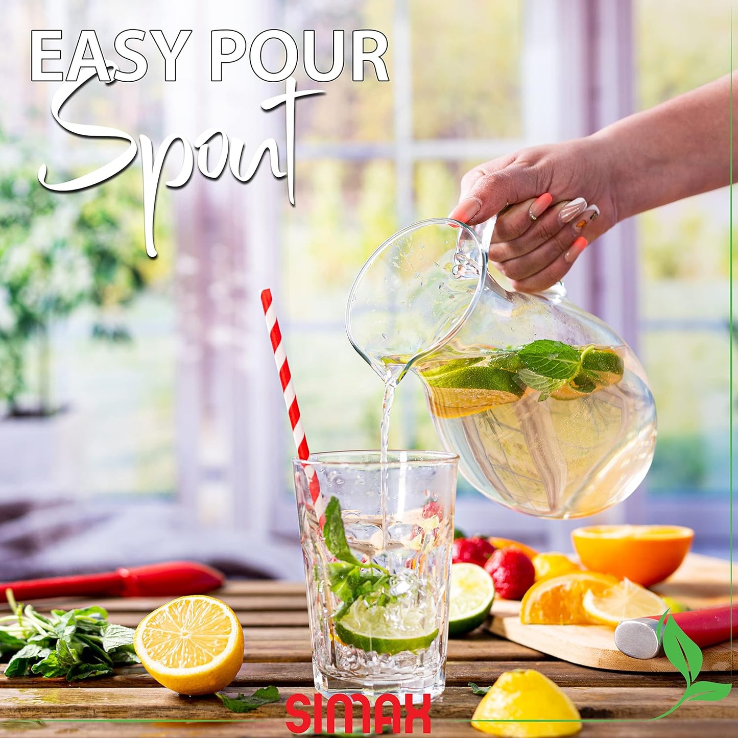 Simax Glass Pitcher With Spout, SMALL 1 Quart Borosilicate Glass Pitchers With Handle, Glass Water Pitcher Glass, Cocktail Pitcher, Margarita Pitcher, Sangria Pitchers, Beverage Pitchers