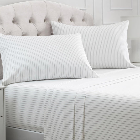 Mellanni Full Sheets Set - 4 PC Iconic Collection Bedding - Hotel Luxury, Extra Soft, Cooling Bed Sheets - Wrinkle, Fade, Stain Resistant (Full, Pin Stripe Gray)