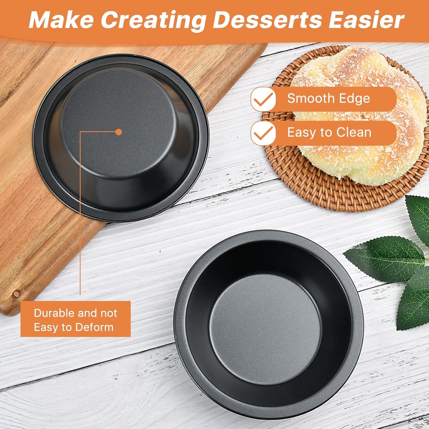 4 Inch Mini Pie Pans, 8 Pack Reusable Round Pie Tins Nonstick Pie Plate, Carbon Steel Mini Tart Pan, Small Cake Baking Set for Pizza Bread Meat Dessert,Black