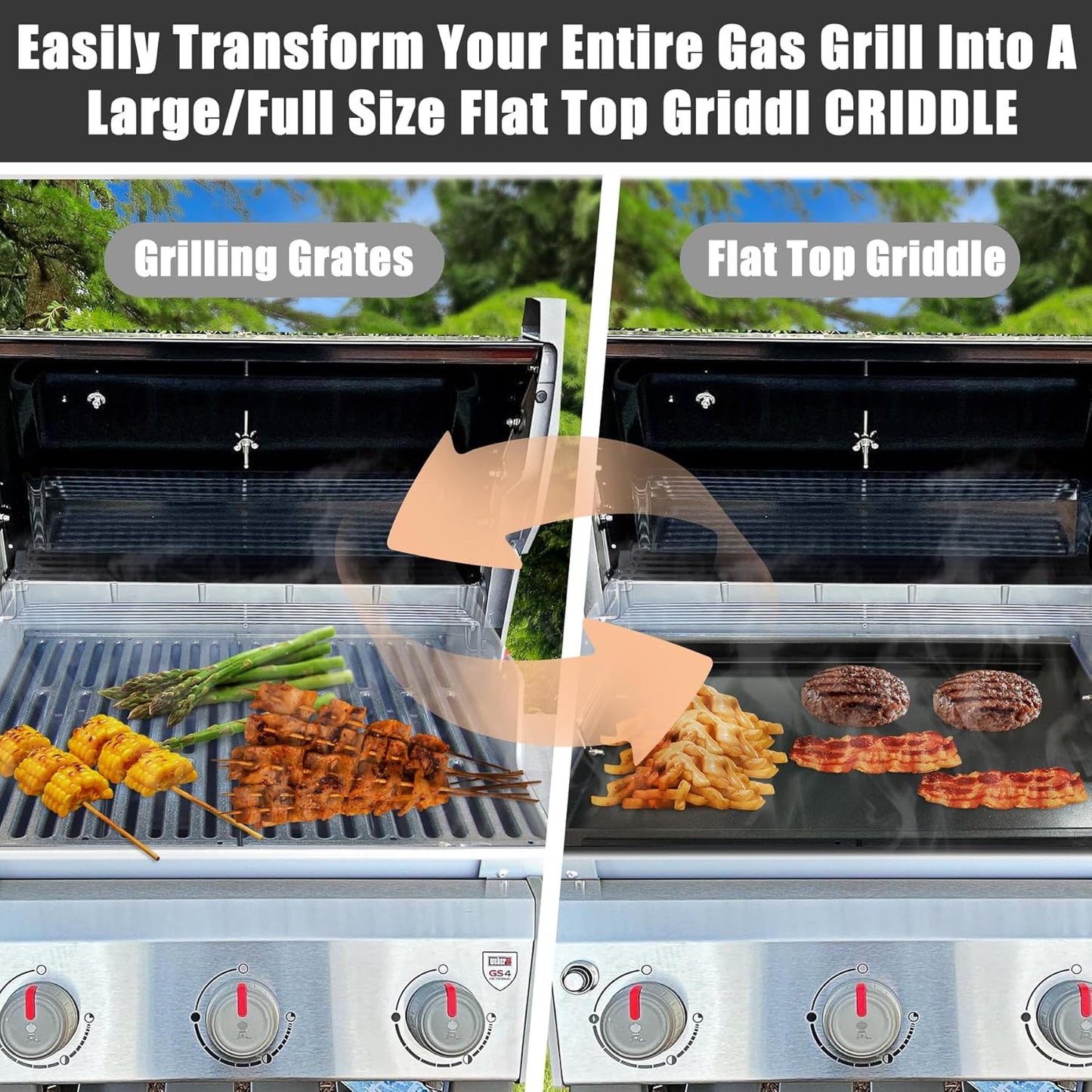 SafBbcue Full Size Griddle Inserts for Nexgrill Replacement Parts 720-0925 720-0925P 720-0925PG Flat Top Griddle for Nexgrill Parts 720-0340 720-0718A, Carbon Steel