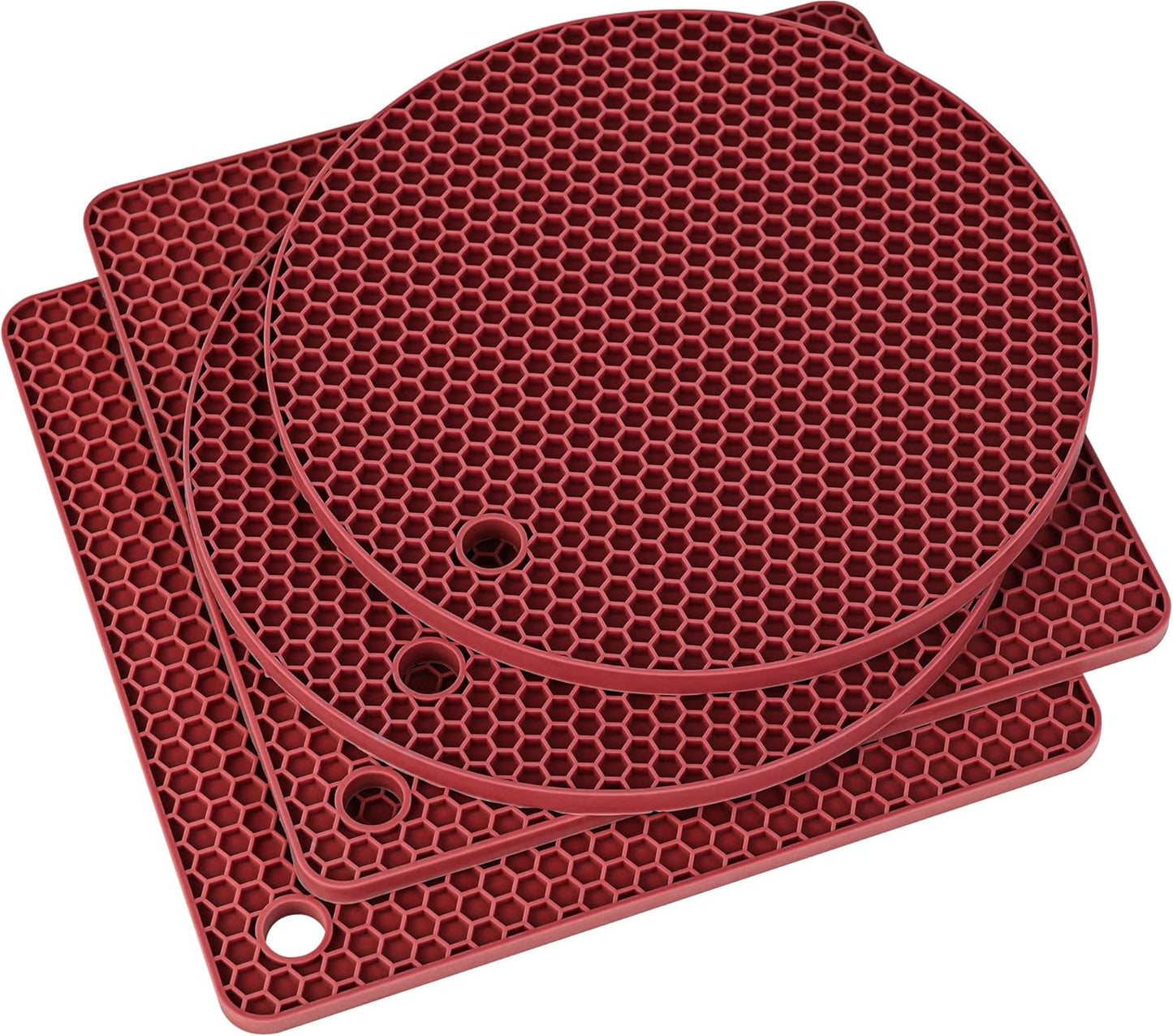 Trivets for Hot Dishes, Silicone Pot Holders for Tabletop, Trivet Mat Hot Pads for Kitchen, Trivets for Hot Pots and Pans, Heat Resistant Mats for Quartz Countertop Hot Pad Mat Set 4 Burgundy