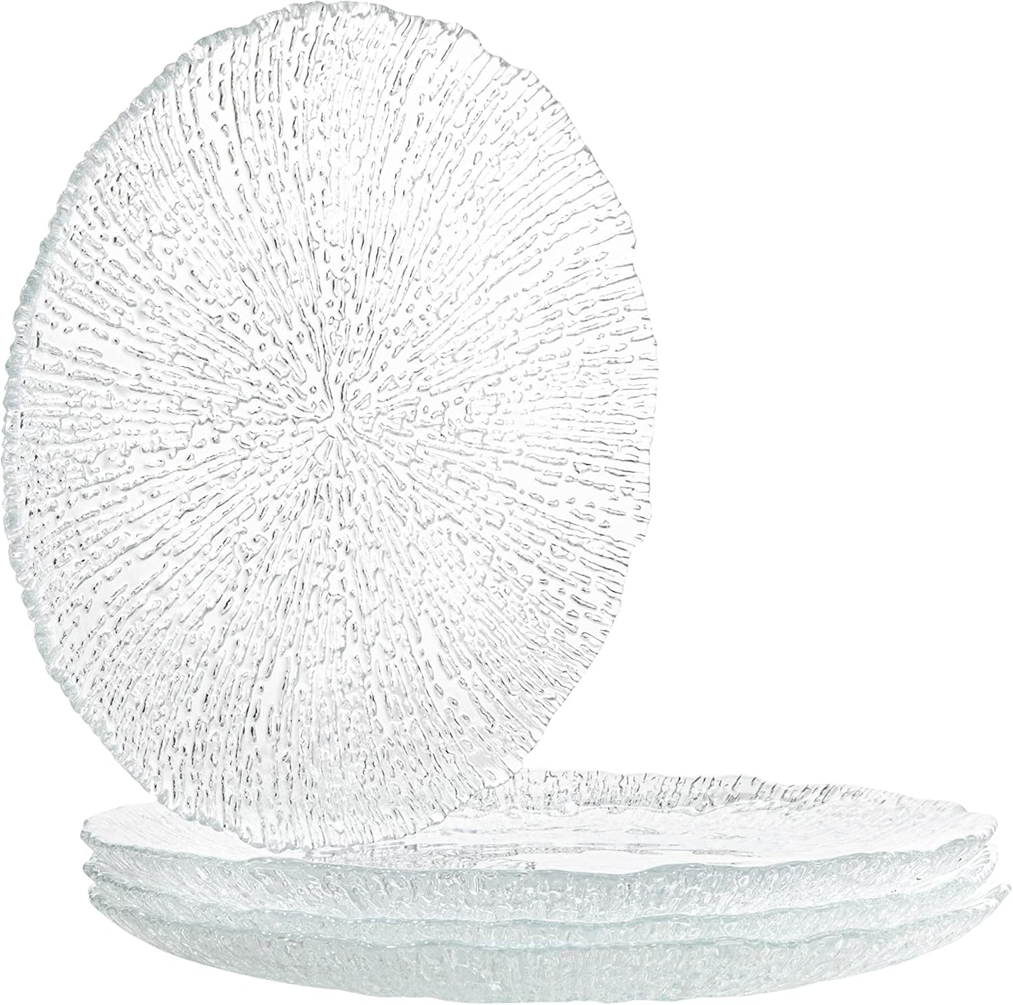 Vikko Salad Plate, Set of 4 Glass Plates, 8.5 Inch Dessert, Salad, Appetizer Plate, Elegant Textured Glass Design, Stackable Plates, Dishwasher Safe