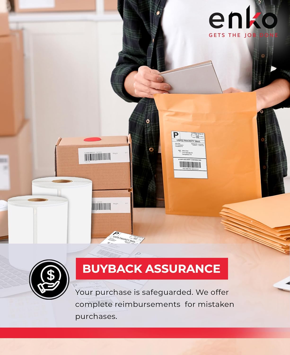 enKo Compatible Zebra 4x6 Label and Dymo Labels 1744907 - (4" x 6") Address and Shipping Labels for Dymo Labelwriter 4XL Shipping, Zebra and Desktop Direct Thermal Printers (30 Rolls, 6,600 Labels)