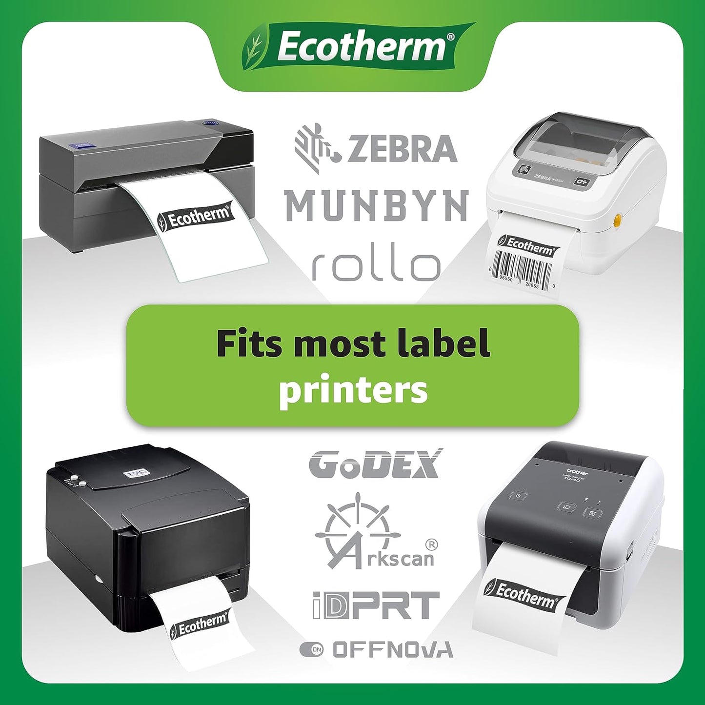 2"x1" Thermal Labels for Rollo, Munbyn, Zebra, Godex, Arkscan, iDPRT, Offnova Printers and More - White Paper Stickers - Small Multipurpose Barcode Labels | 5600 Labels | 4 Rolls | by Ecotherm