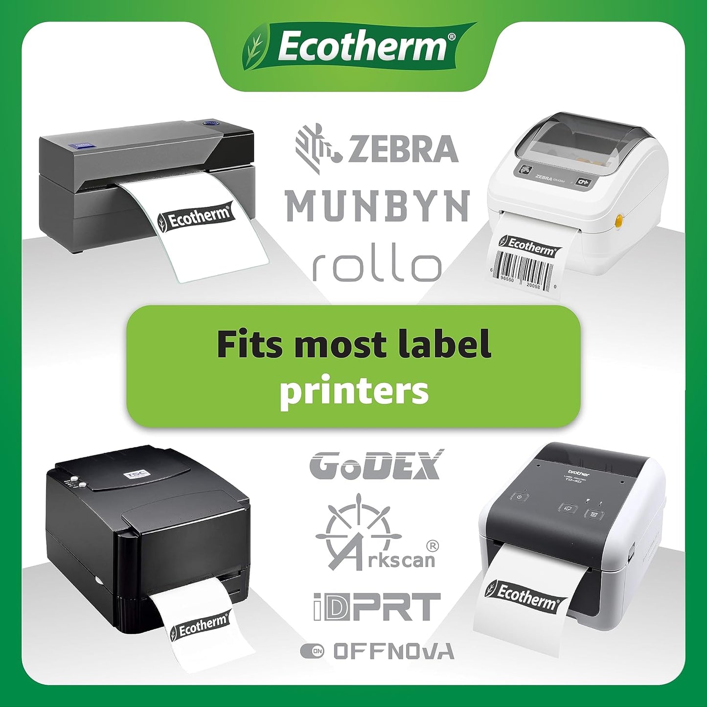 3" x 2" Thermal Labels | 6 Rolls | 7440 Labels | fits Zebra, Munbyn, Rollo, Godex, Arkscan, iDPRT, Offnova Thermal Label Printers and More | Blank White Adhesive Stickers by Ecotherm