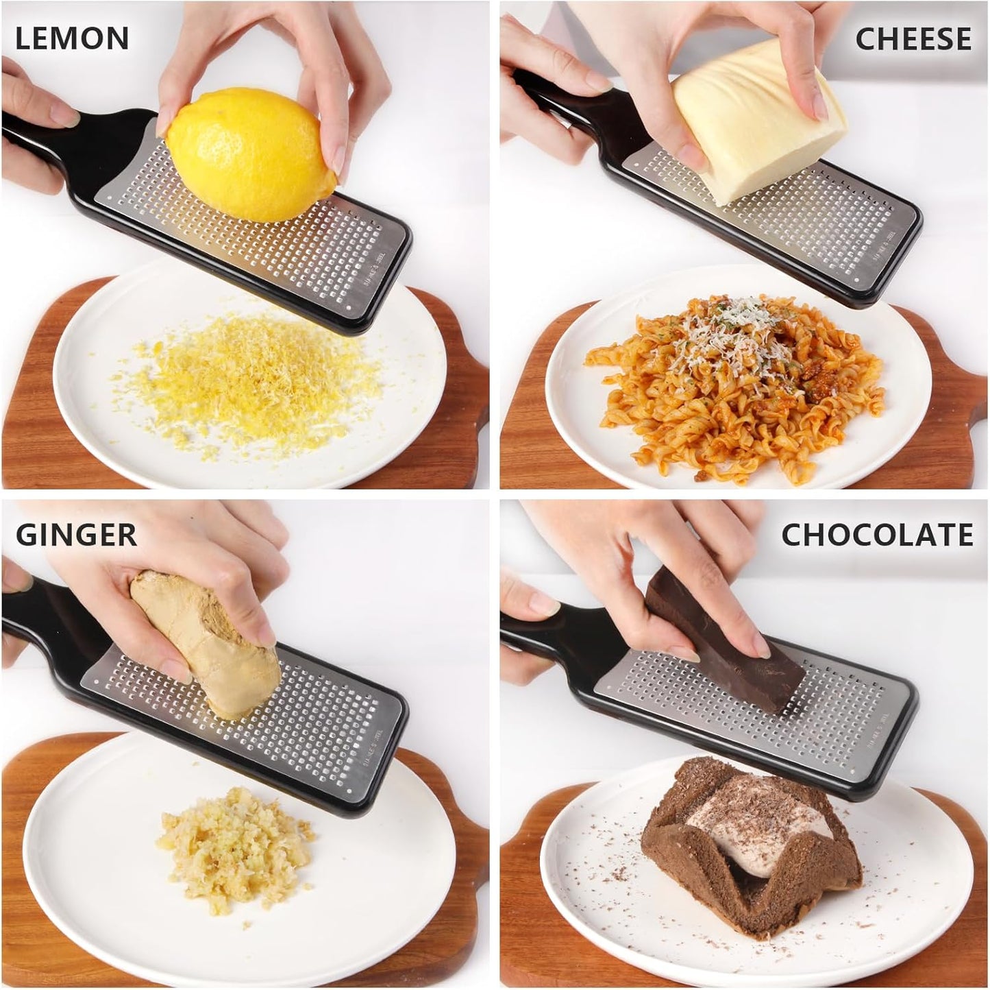 LHS Lemon Zester Grater Set of 3 - Cheese Grater Kitchen Tool for Parmesan Cheese, Ginger, Nutmeg, Chocolate, Vegetables, Stainless Steel Cheese Shredder（Fine & Ribbon & Coarse Blades）