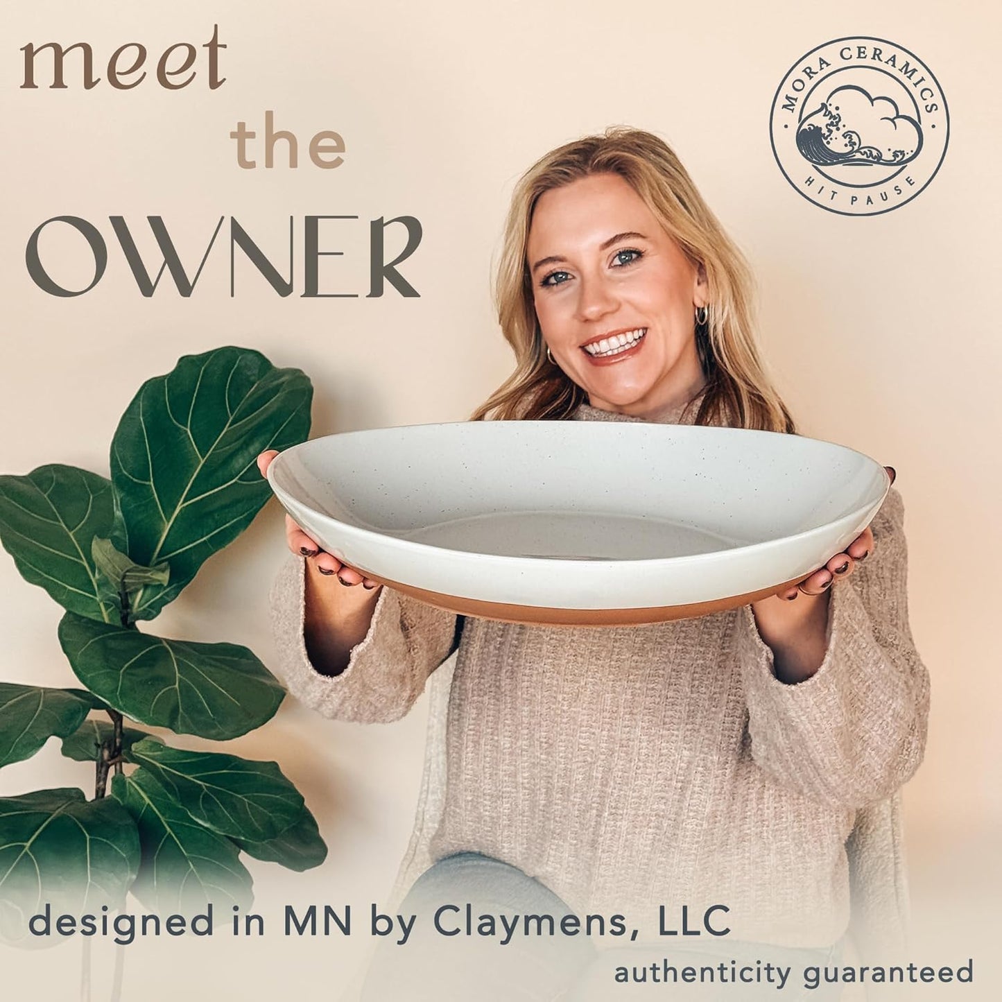 Mora Ceramic Large Serving Bowls- Set of 2 Oval Platters for Entertaining. Modern Kitchen Dishes for Dinner, Fruit, Salad, Turkey, etc. Oven, Dishwasher Safe, 110/80 oz, 16" / 14.6" - Earl Grey