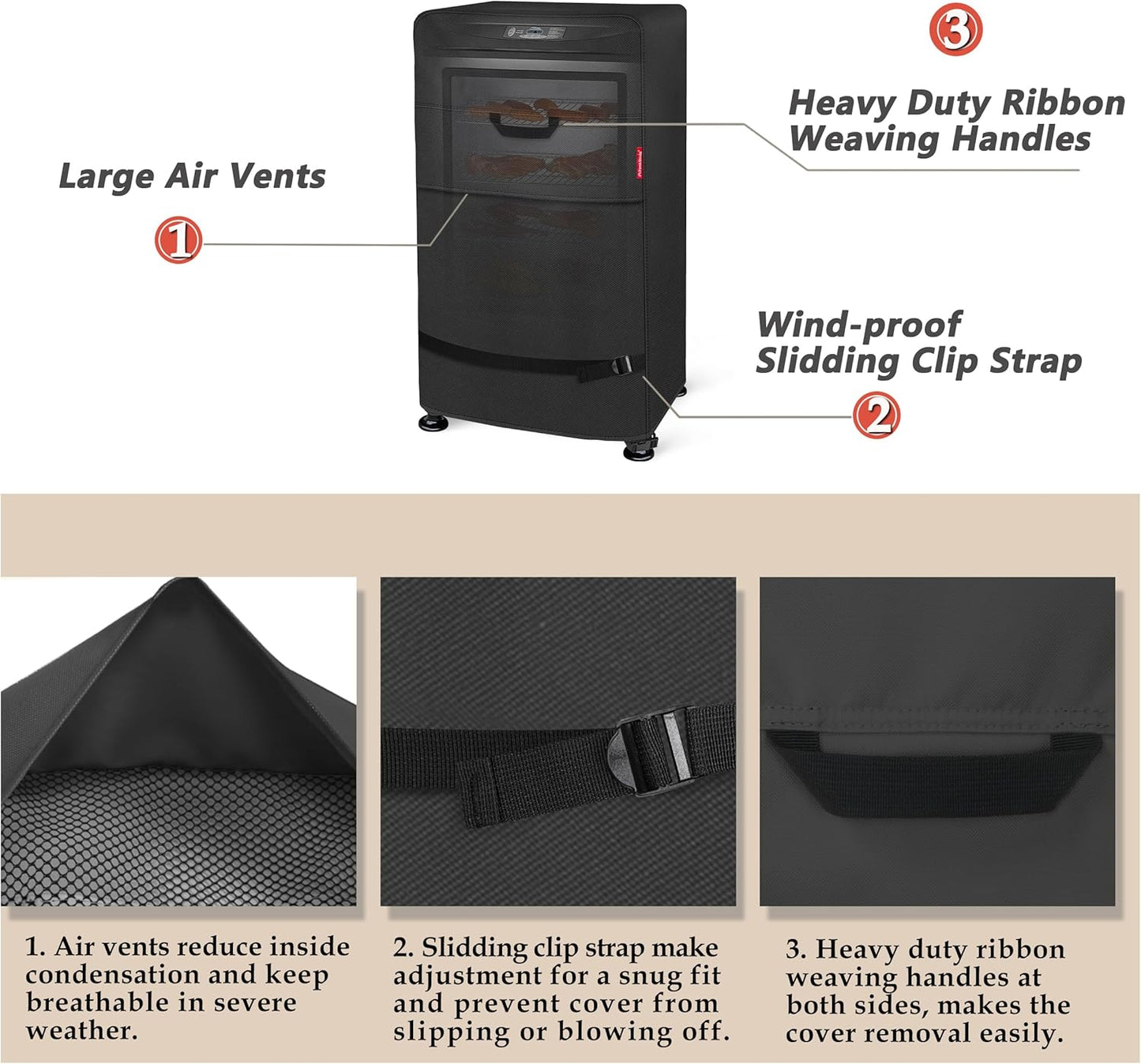 Porch Shield 30 Inch Electric Smoker Cover for Masterbuilt Smoker, Waterproof Heavy Duty Outdoor Smoker Grill Covers 23W x 21D x 35H inch, Black