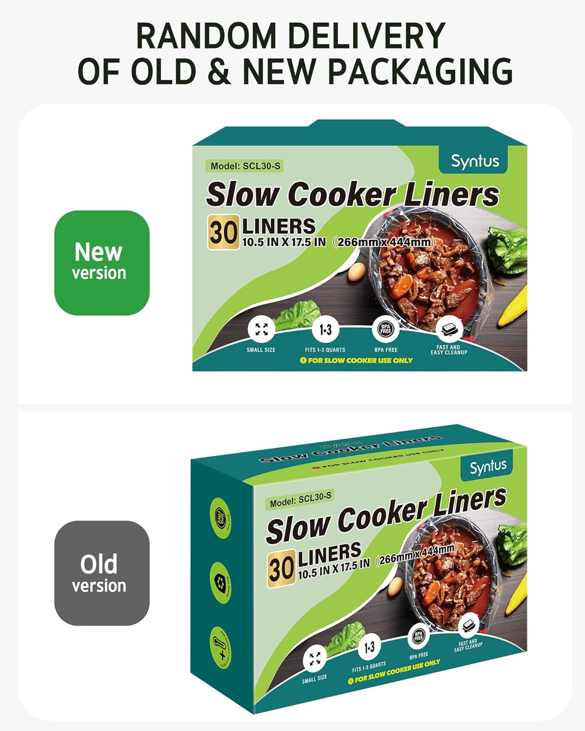 Syntus Slow Cooker Liners, 30 Count Cooking Bags Small Size Disposable Pot Liners Plastic Bags, Fit 1QT to 3QT for Slow Cooker Cooking Trays, 10.5"x 17.5", 30 Liners