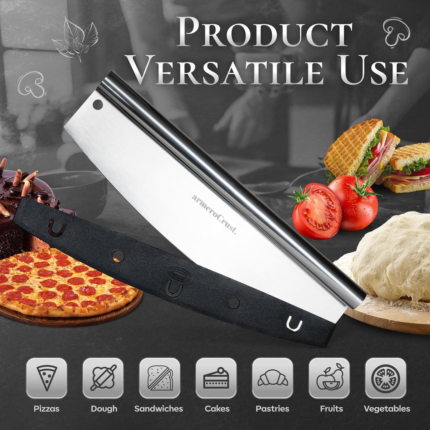 13.8 Inch Pizza Cutter Rocker Blade - Easy Slicing - Premium Finish Pizza Slicer with Time Saving Pizza Cutter Rocker Design