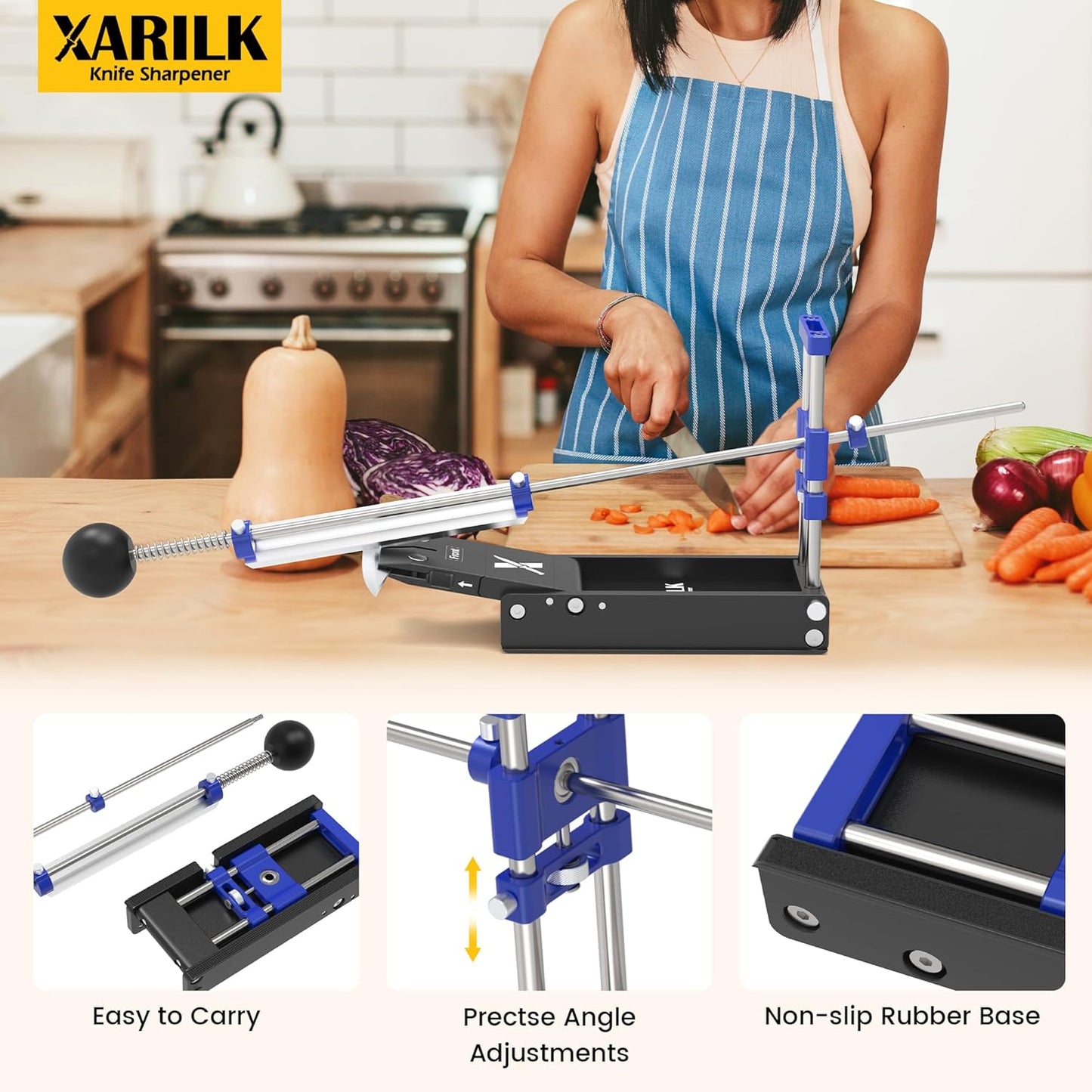 Foldable Portable Knife Sharpening System, Adjustable Knife Sharpener Kit with 3 PCS Aluminum Plates Diamonds (320#, 800#, 2000#), Blade Flips Without Removal, for Hunting, Kitchen Knives