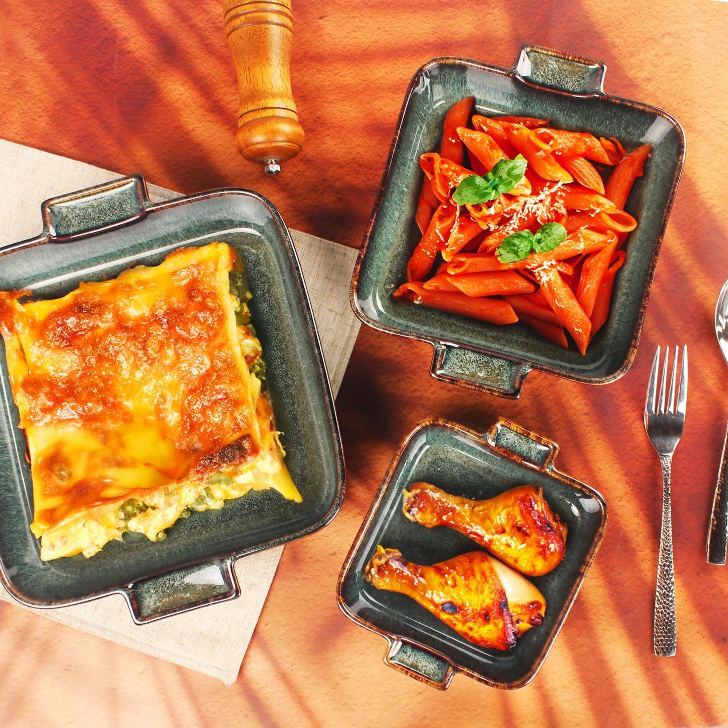 Ceramic Casserole Baking Dish - 16 Ounces Baking Dish for Oven, Lasagna Pans, Oven Safe Durable Bakeware for Kitchen Home Decor, Banquet and Dinner, Square 2 pieces 5.5 x 5.5 Inch